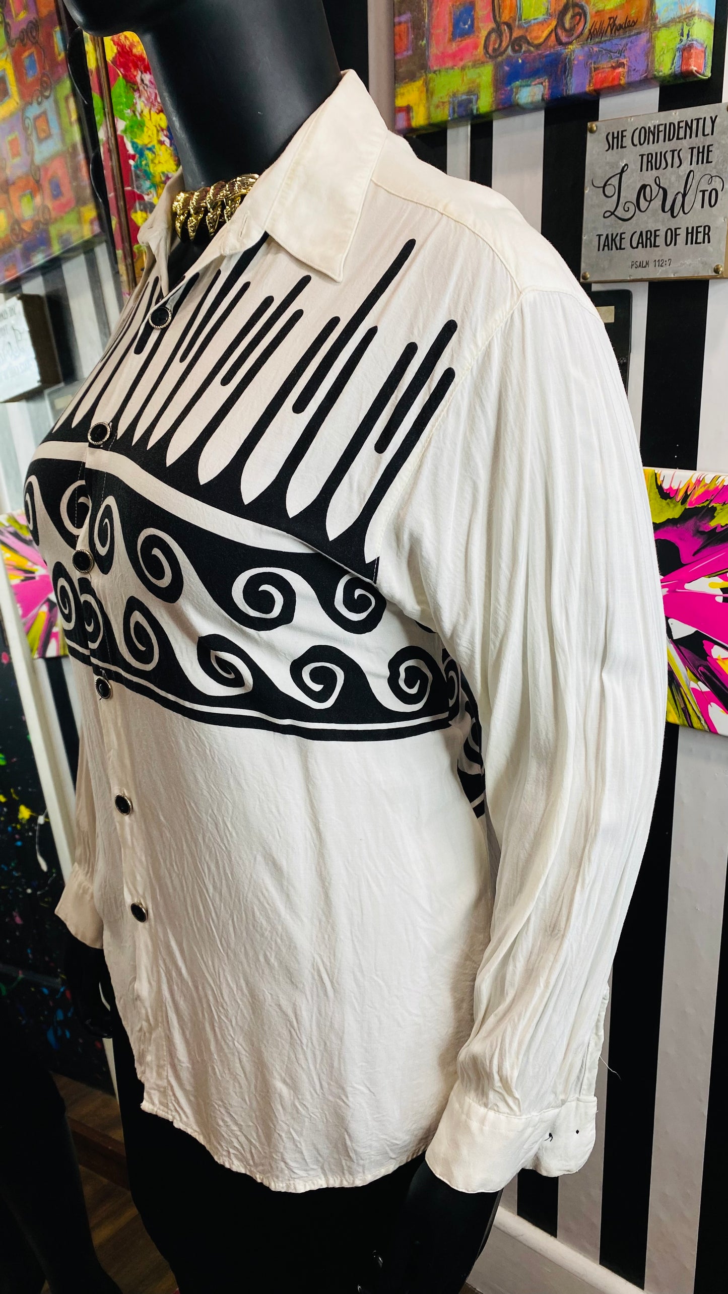 Vintage Rayon Black & White Blouse (16)