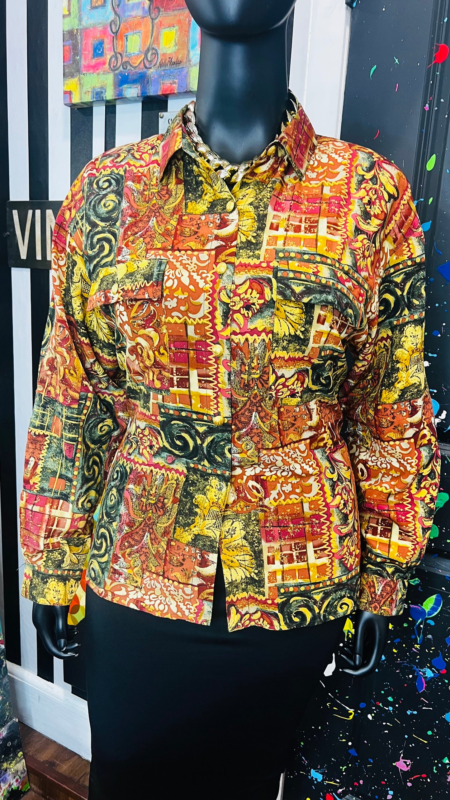 Vintage 100% Silk Abstract Blouse (14)