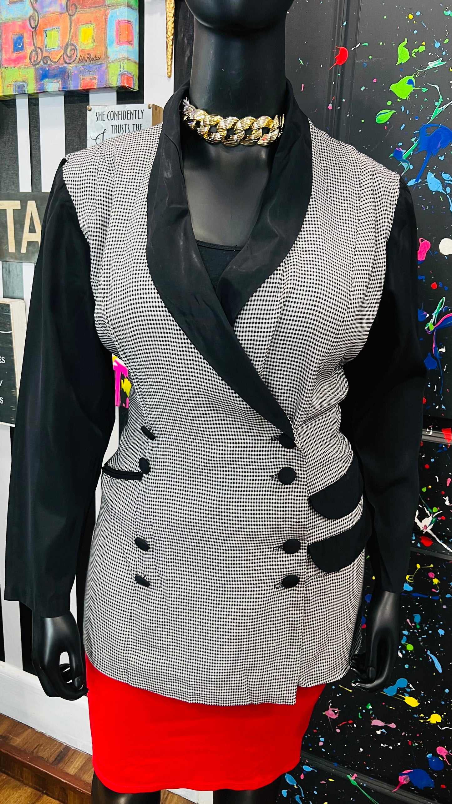 Vintage Houndstooth Black & White Blazer (18W)