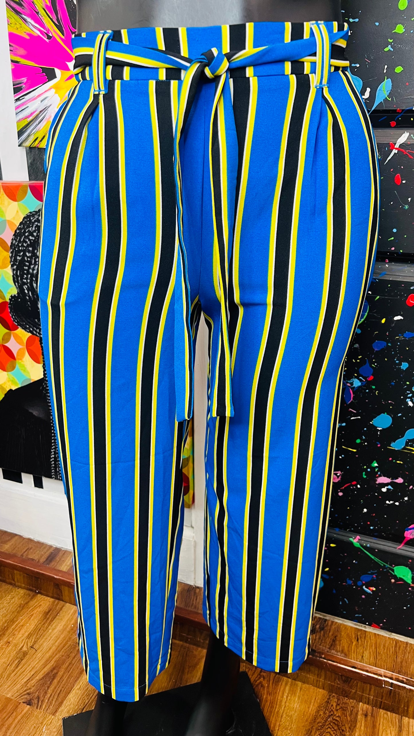 Ashley Stewart New w/ Tags Yellow Black & White Striped Capris (14/16)