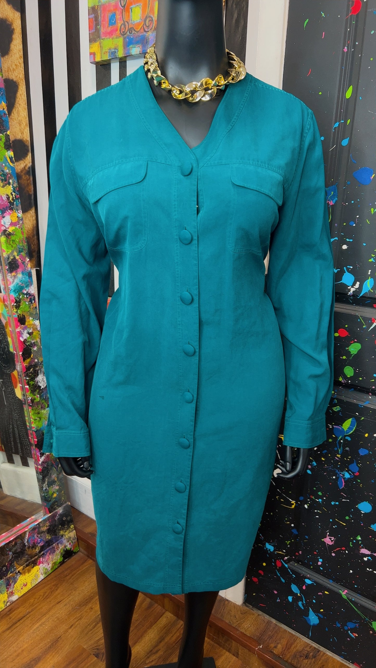 Vintage 100% Silk Teal Dress (18W)