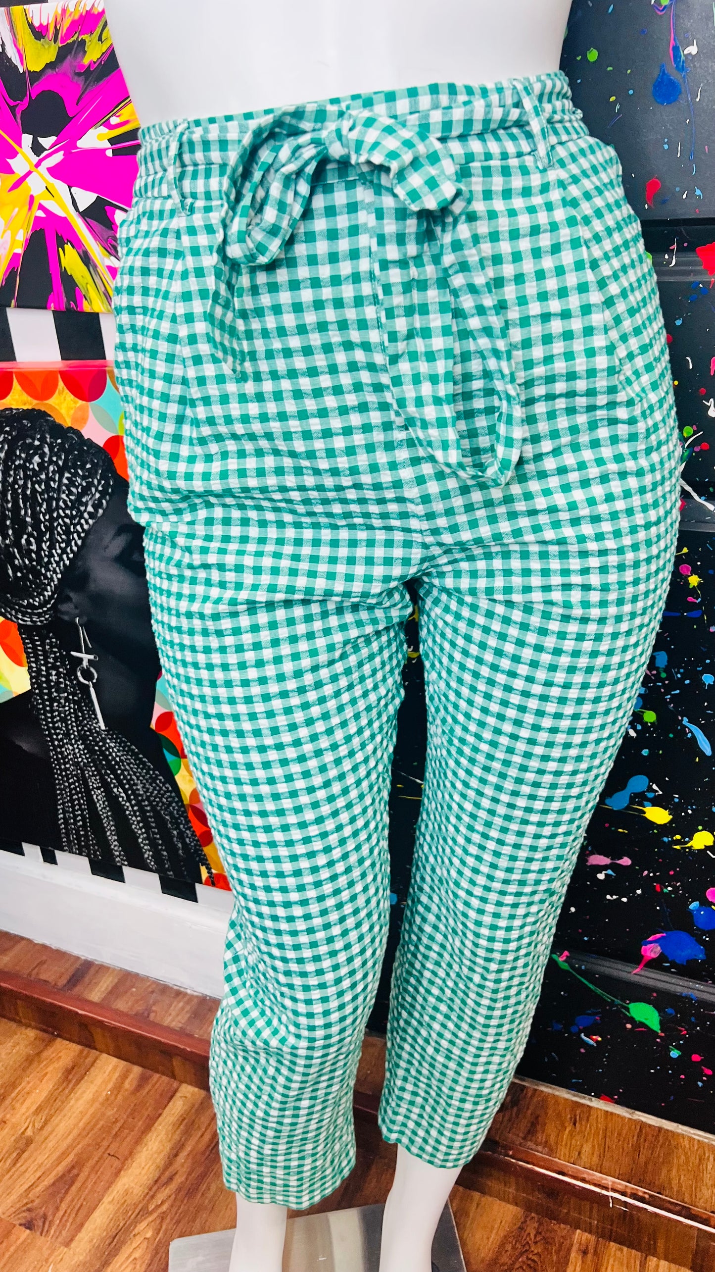 New w/ Tags Banana Republic Green Checkered Linen Pants (18)