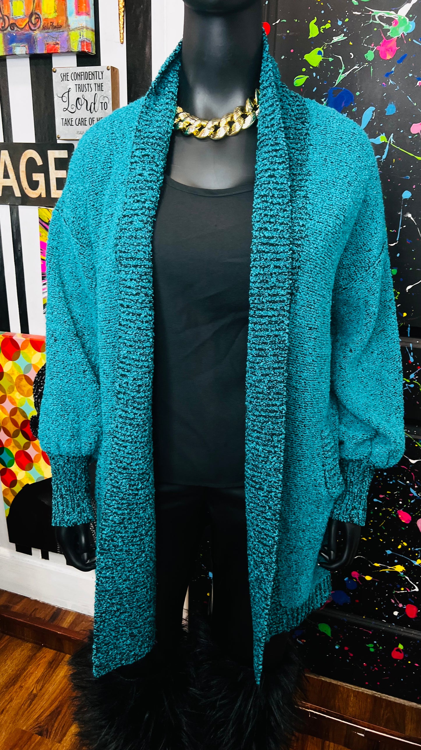Vintage Comfy Cardigan - Teal (OS)