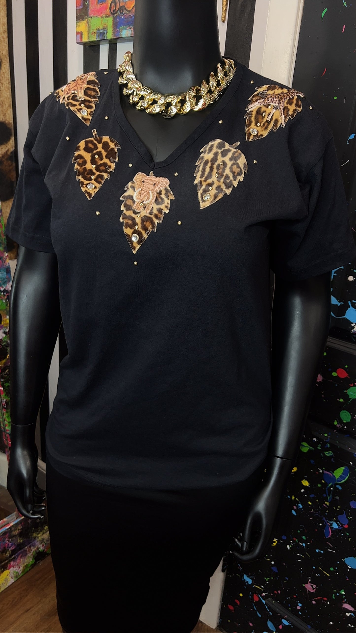 Vintage Black T-Shirt w/ Animal Print Accents (14)