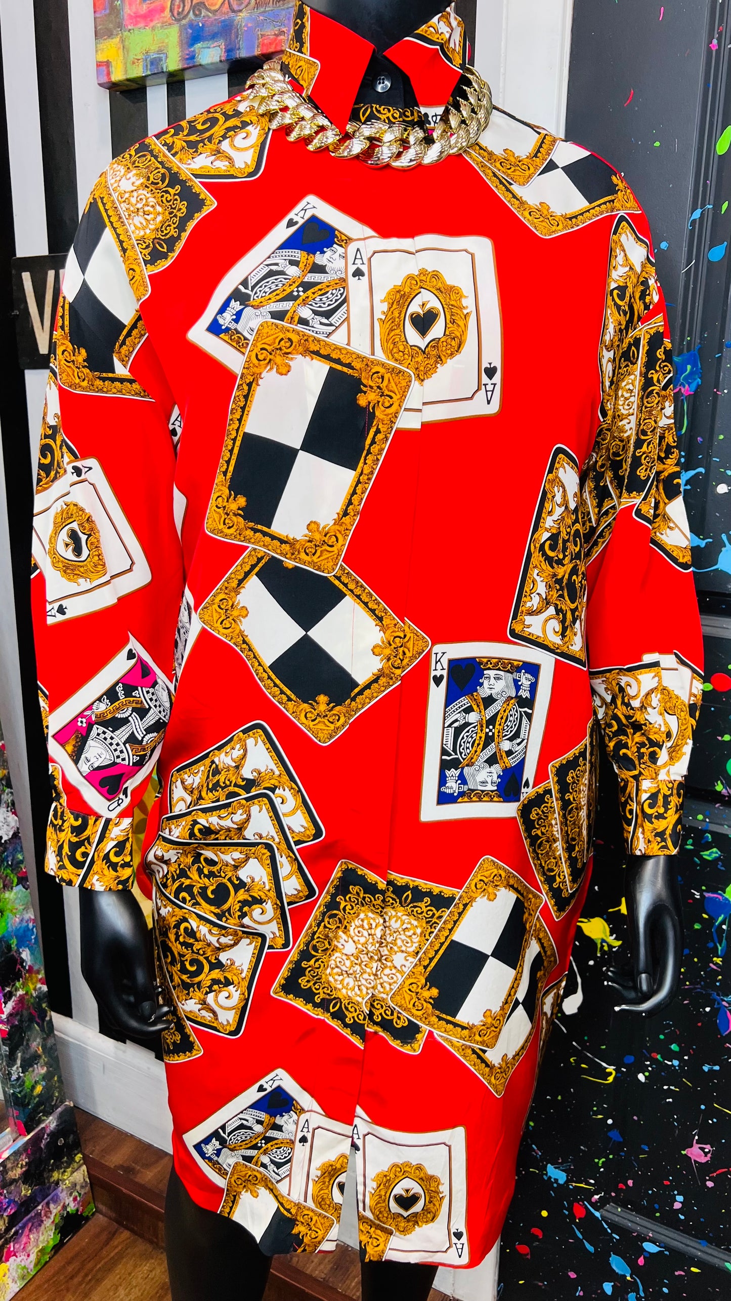 Vintage 100% Silk Ace Of Spades Dress (12) - Can fit up to some 16