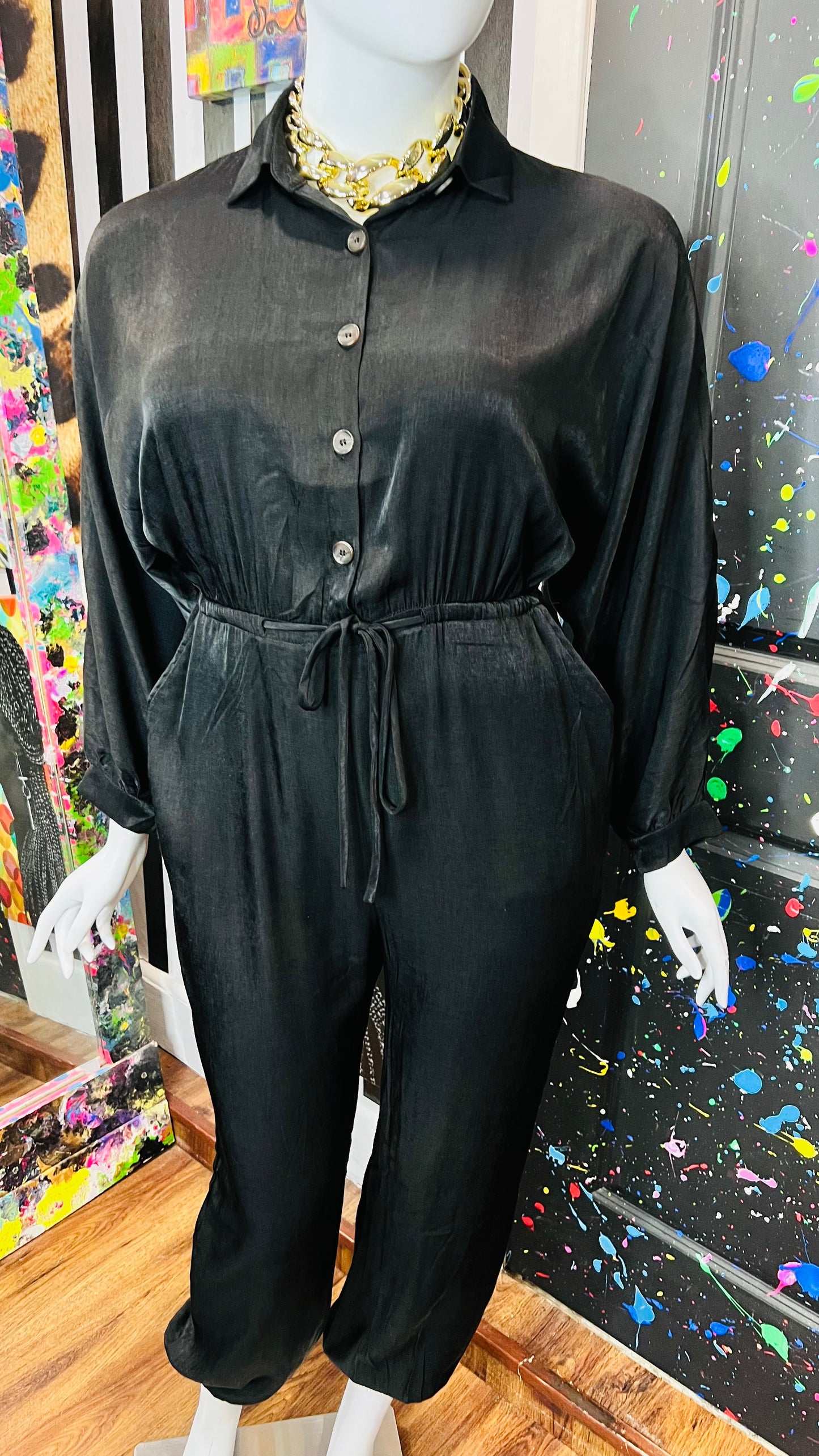 Vintage Inspired Black Drawstring Jumpsuit (16)