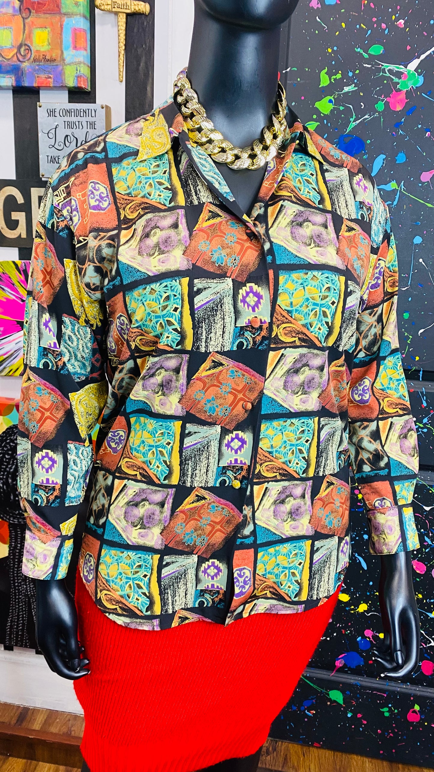 Vintage 100% Silk Abstract 90’s Blouse (12)