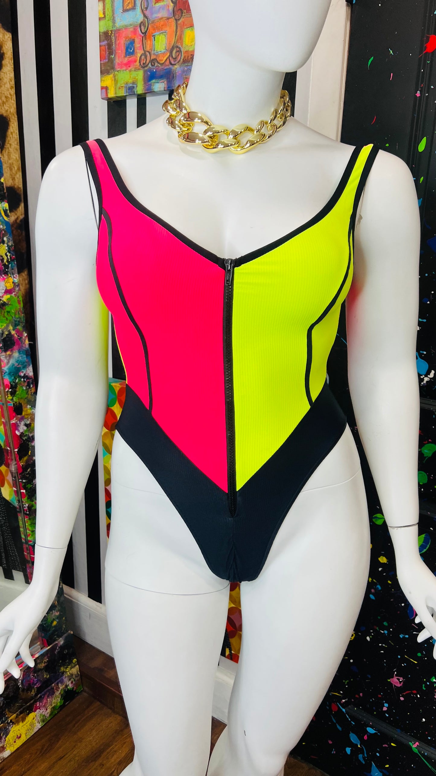 Vintage Black & Neon Swimsuit (12)