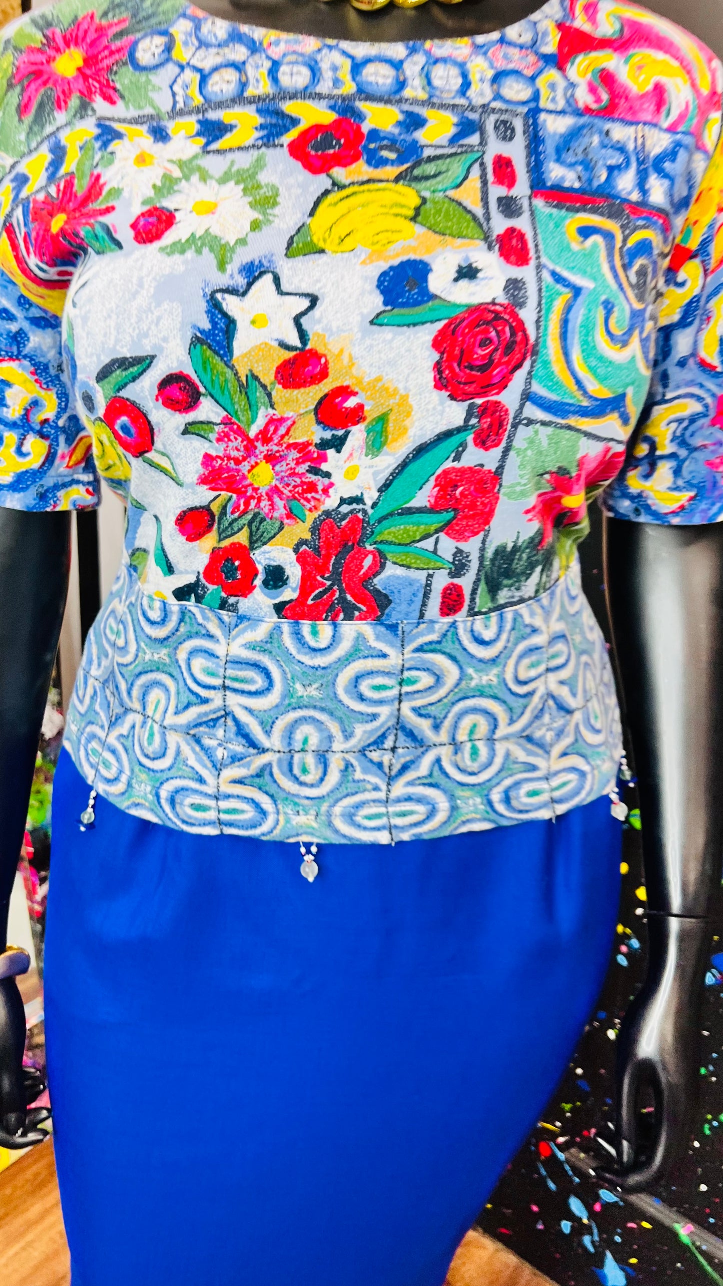 Vintage Carole Little Abstract Cotton Cropped Blouse (16/18)