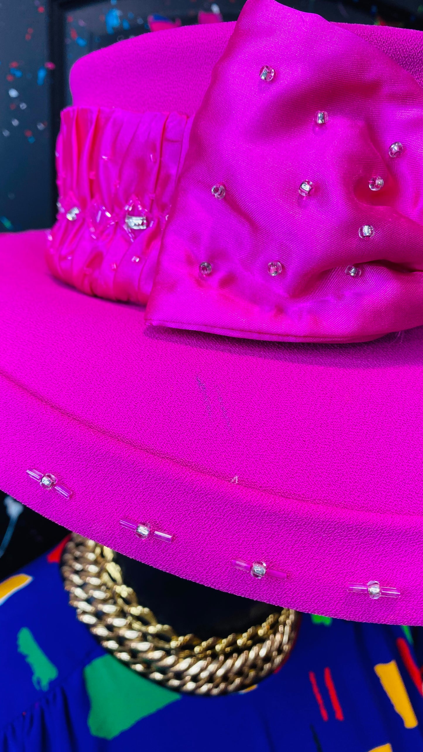 Vintage Pink & Jewel Bow Hat