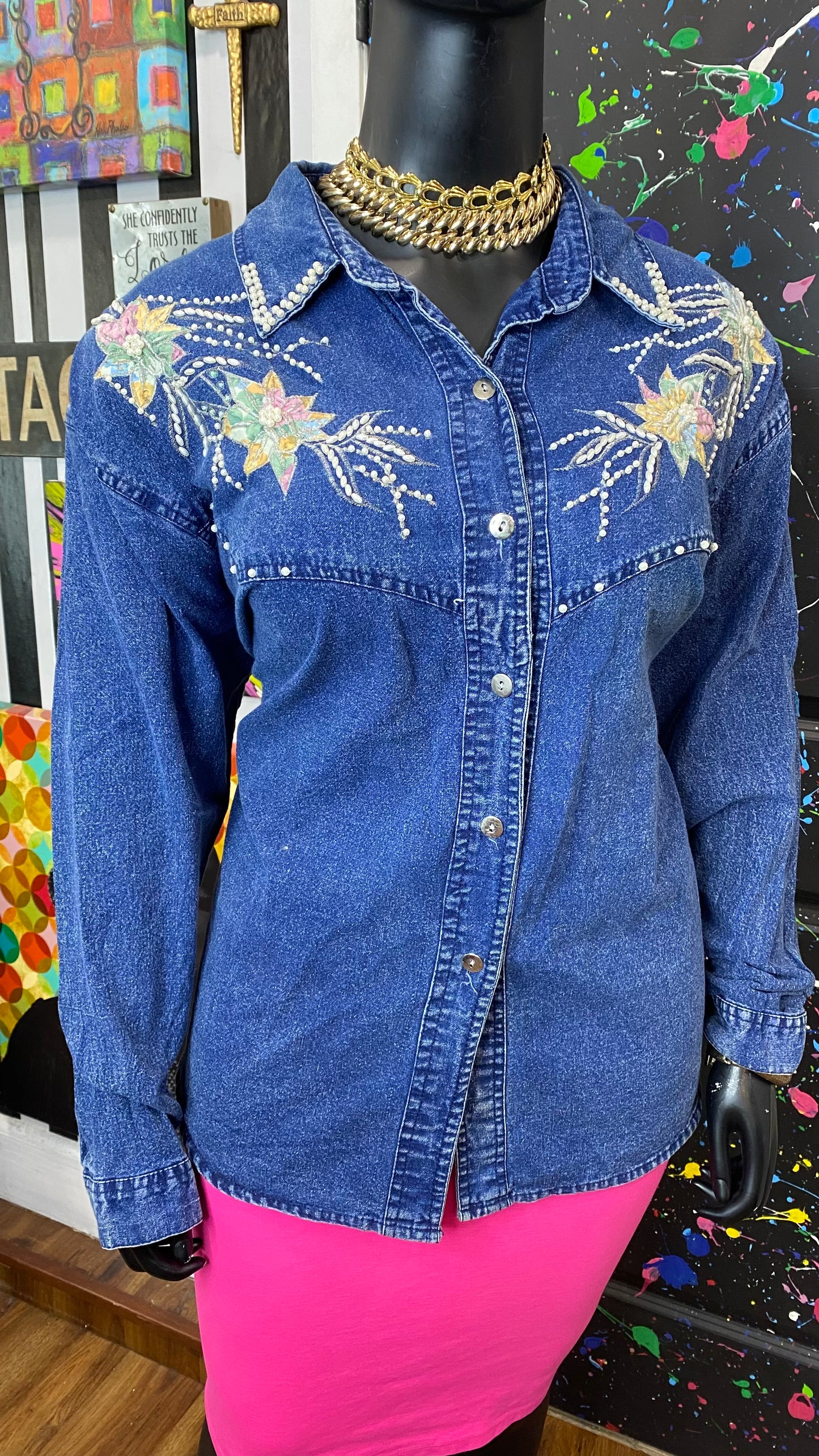Vintage Denim Embellished Blouse (24/26)