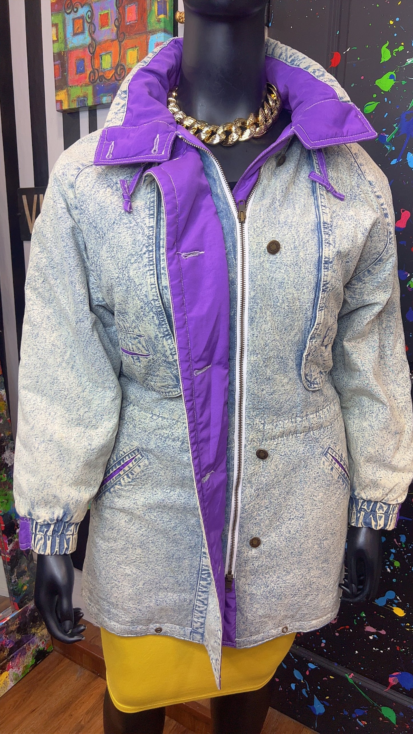 Vintage Stonewash Denim & Purple Puffer Coat (16)