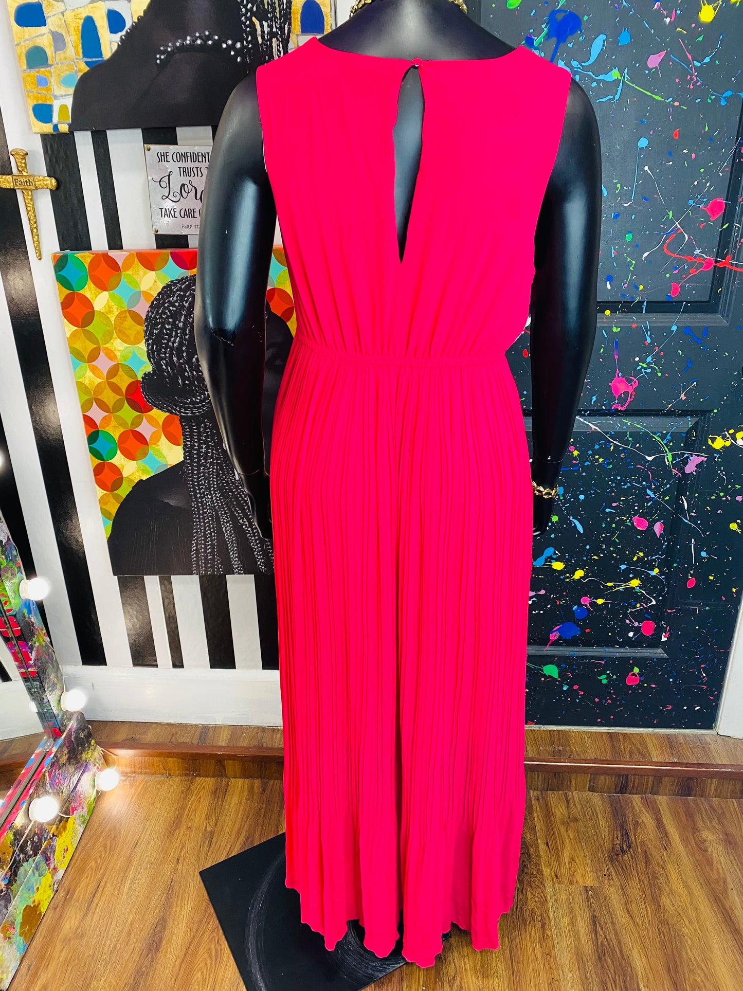 Vintage Pink Sleeveless Evening Gown Dress