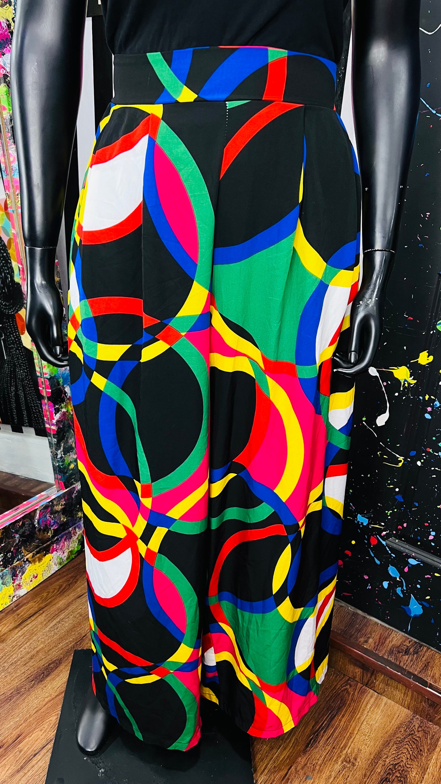 Colorblock Abstract Wide-legged Pants (22/24)