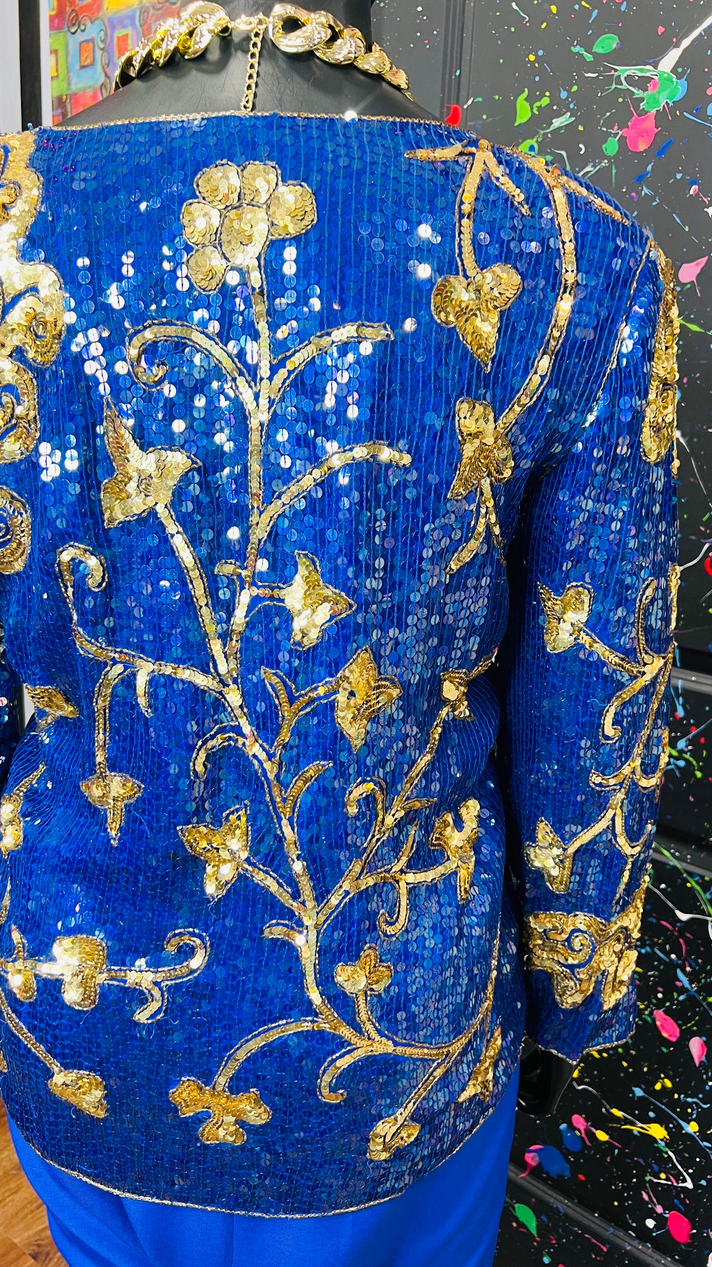 Vintage Blue & Gold Sequin Blouse (14)