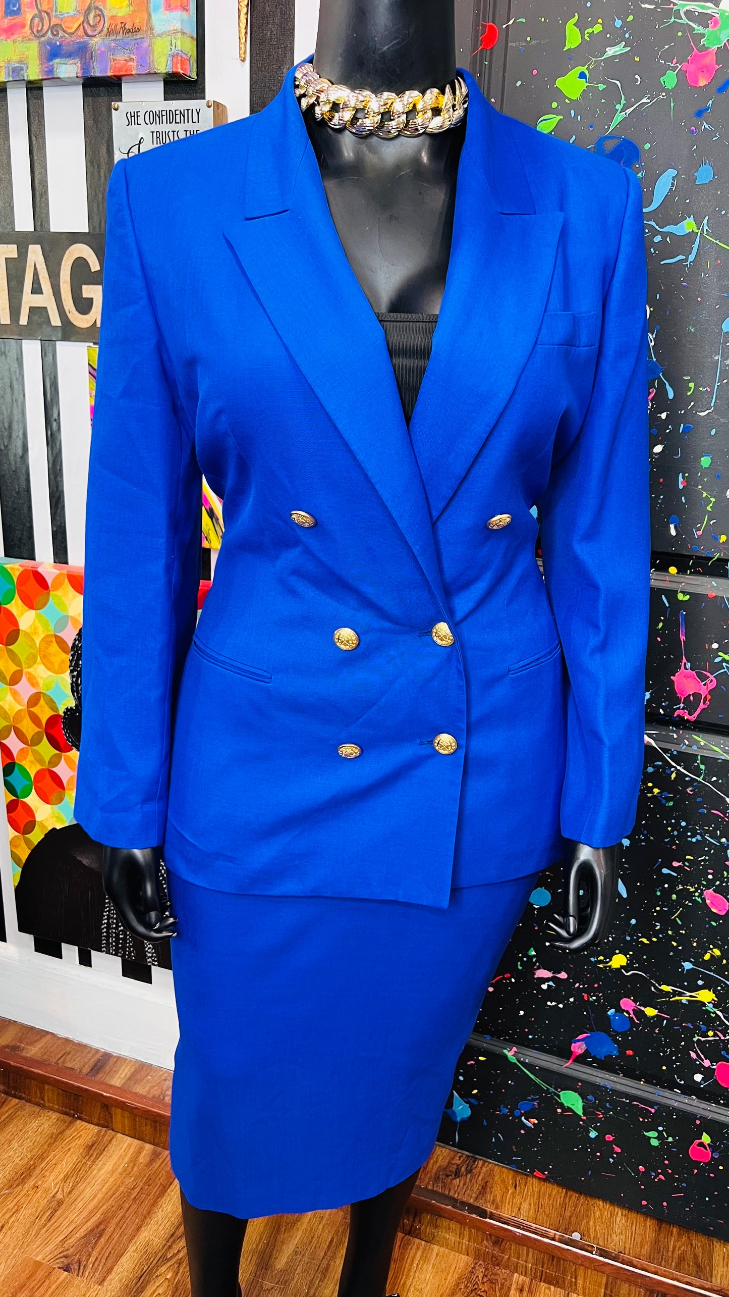 Vintage Cobalt Blue Skirt Suit (16)