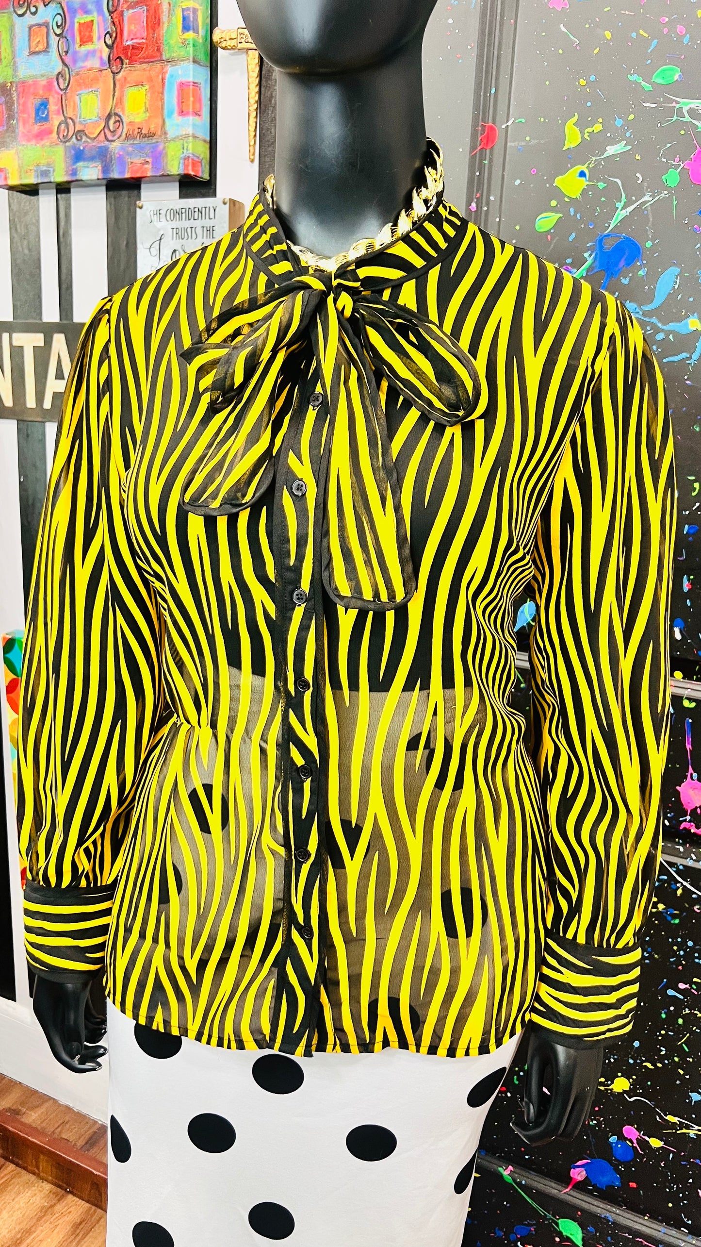 Vibtage Inspired Yellow & Black Tie Bow Blouse (18)