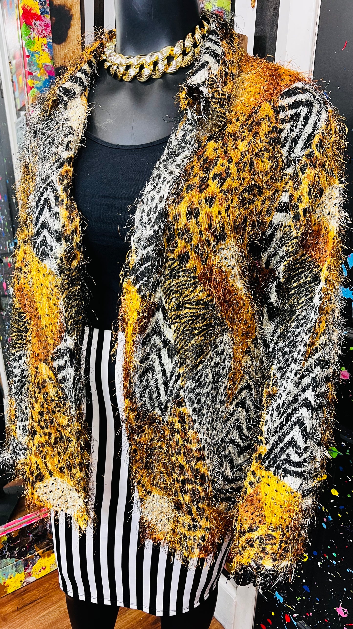 Vintage Animal Print Furry Duster (22W)