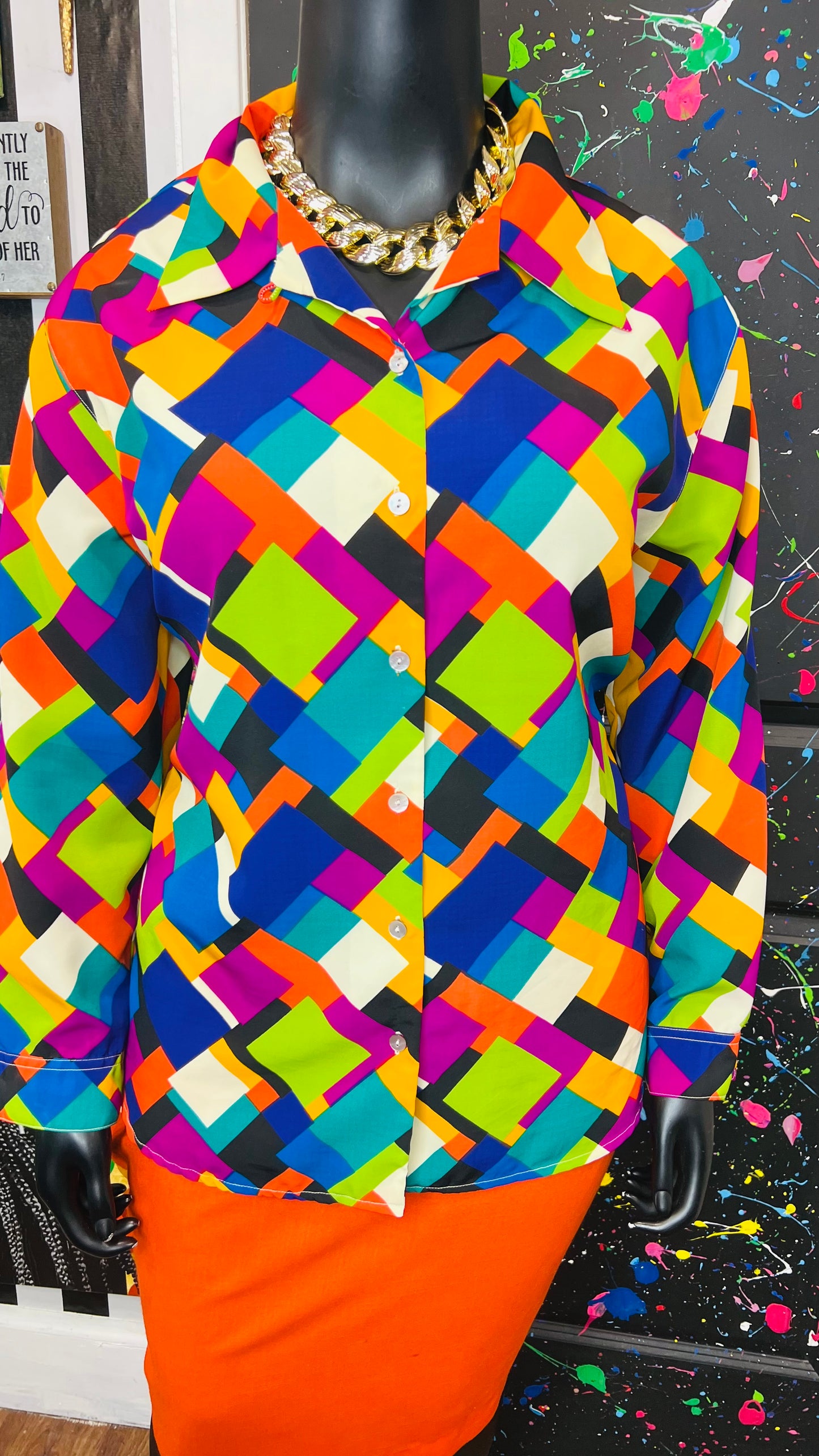 Vintage Abstract Polyester Blouse (20)