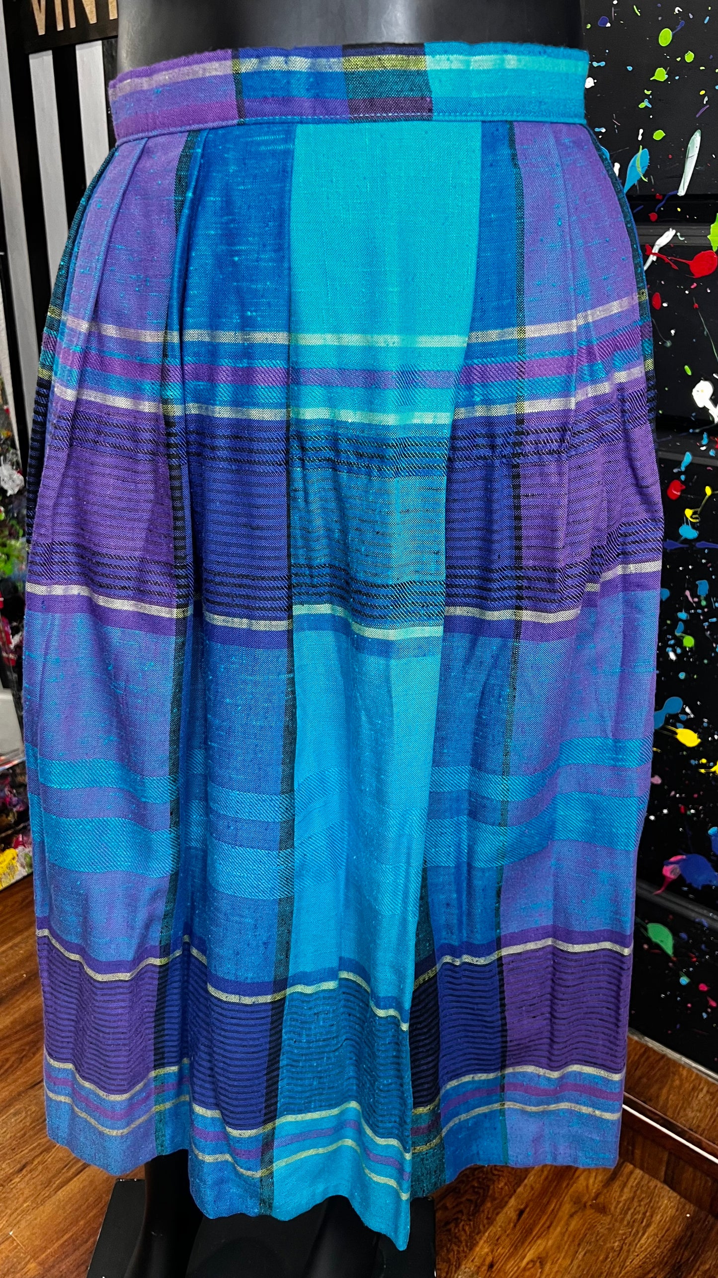 Vintage Blue & Purple Pleated Plaid Skirt - Dead Stock (16)