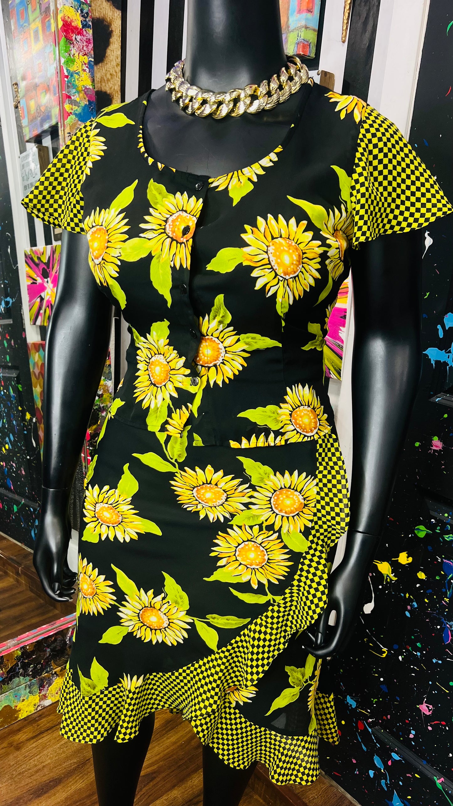 Vintage Semi Sheer Sunflower Skirt Set (14)