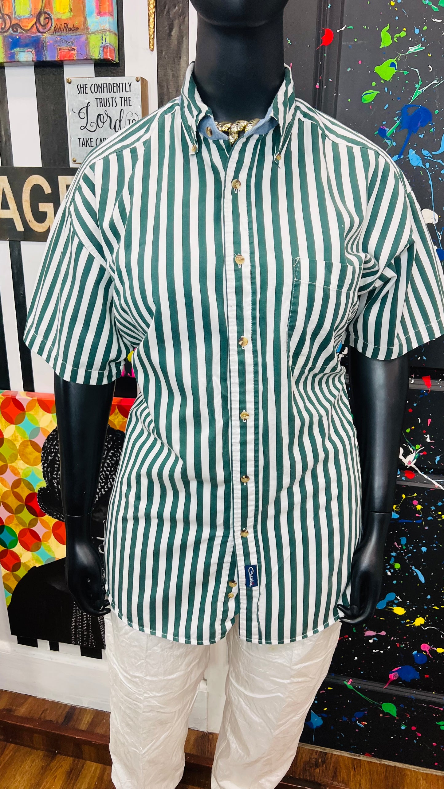 Vintage Cotton Green & White Catalina Striped Blouse (22)