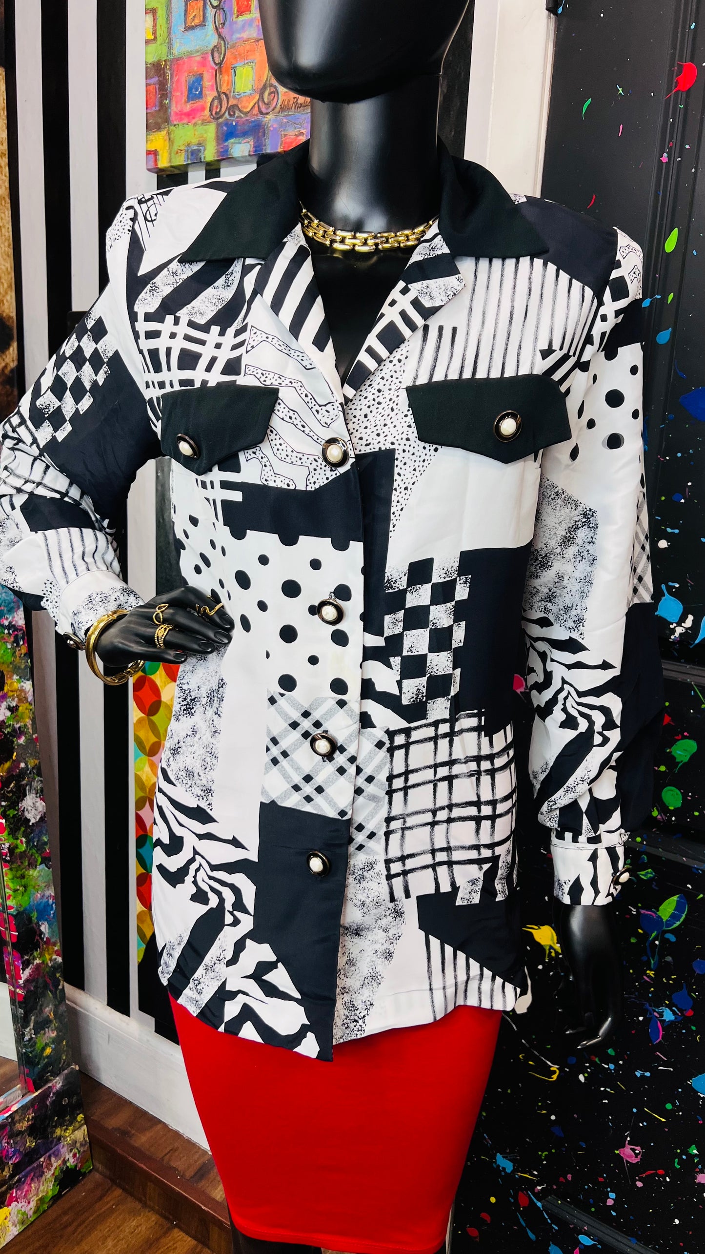 Vintage Black & White Abstract Blouse (14)