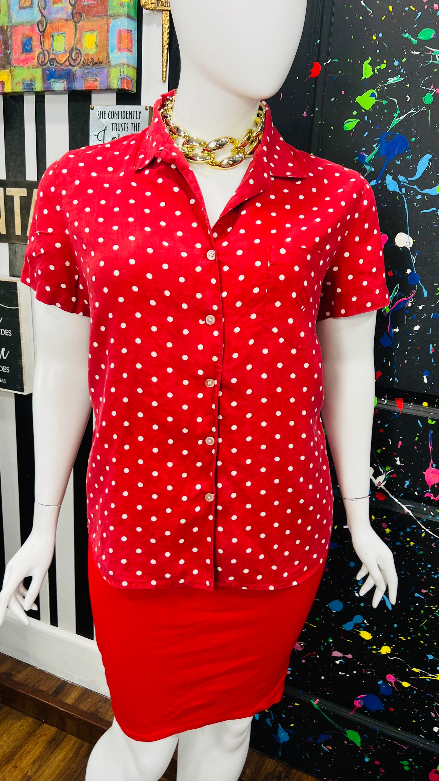 Vintage Ralph Lauren Red & Black Polka Dot Blouse