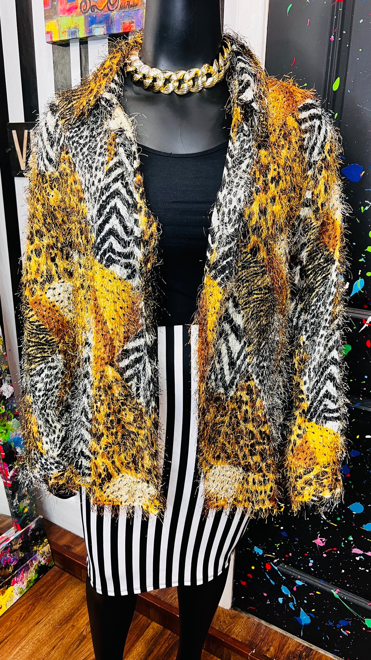 Vintage Animal Print Furry Duster (22W)