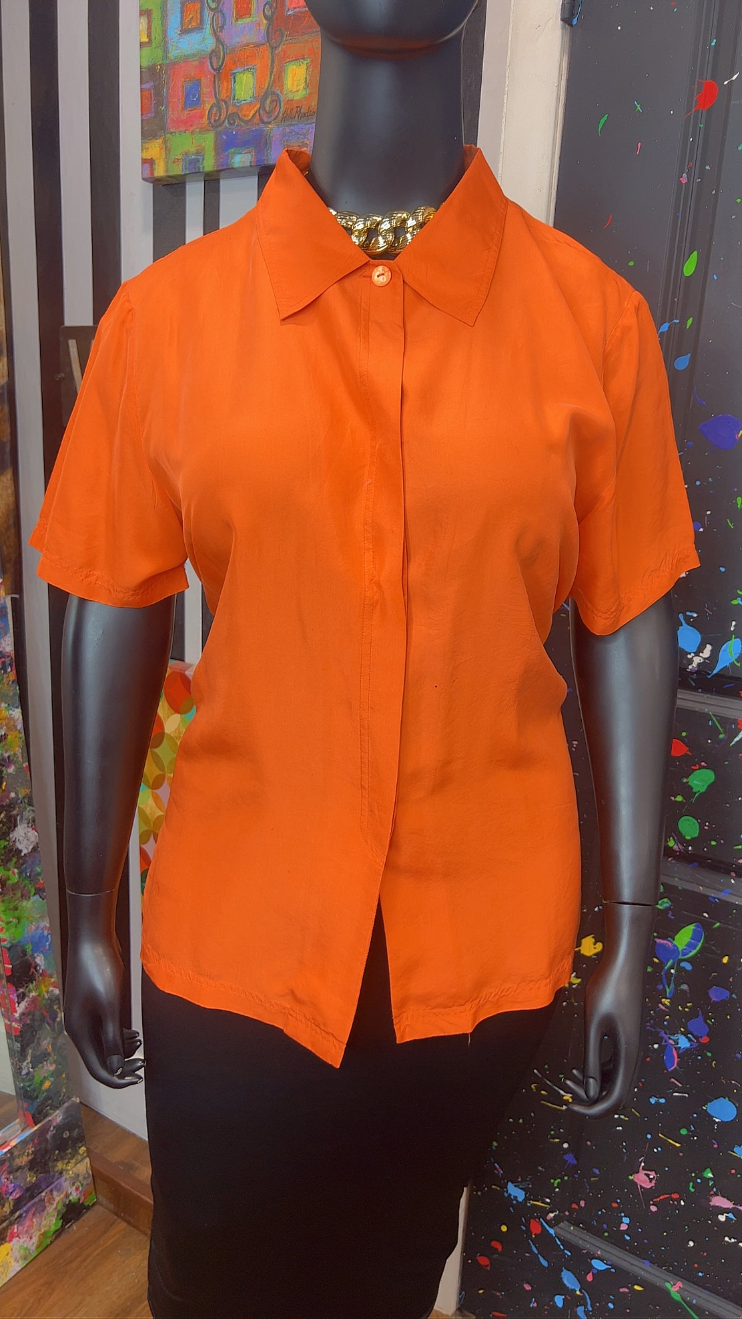 Vintage Orange 100% Silk Blouse (18)