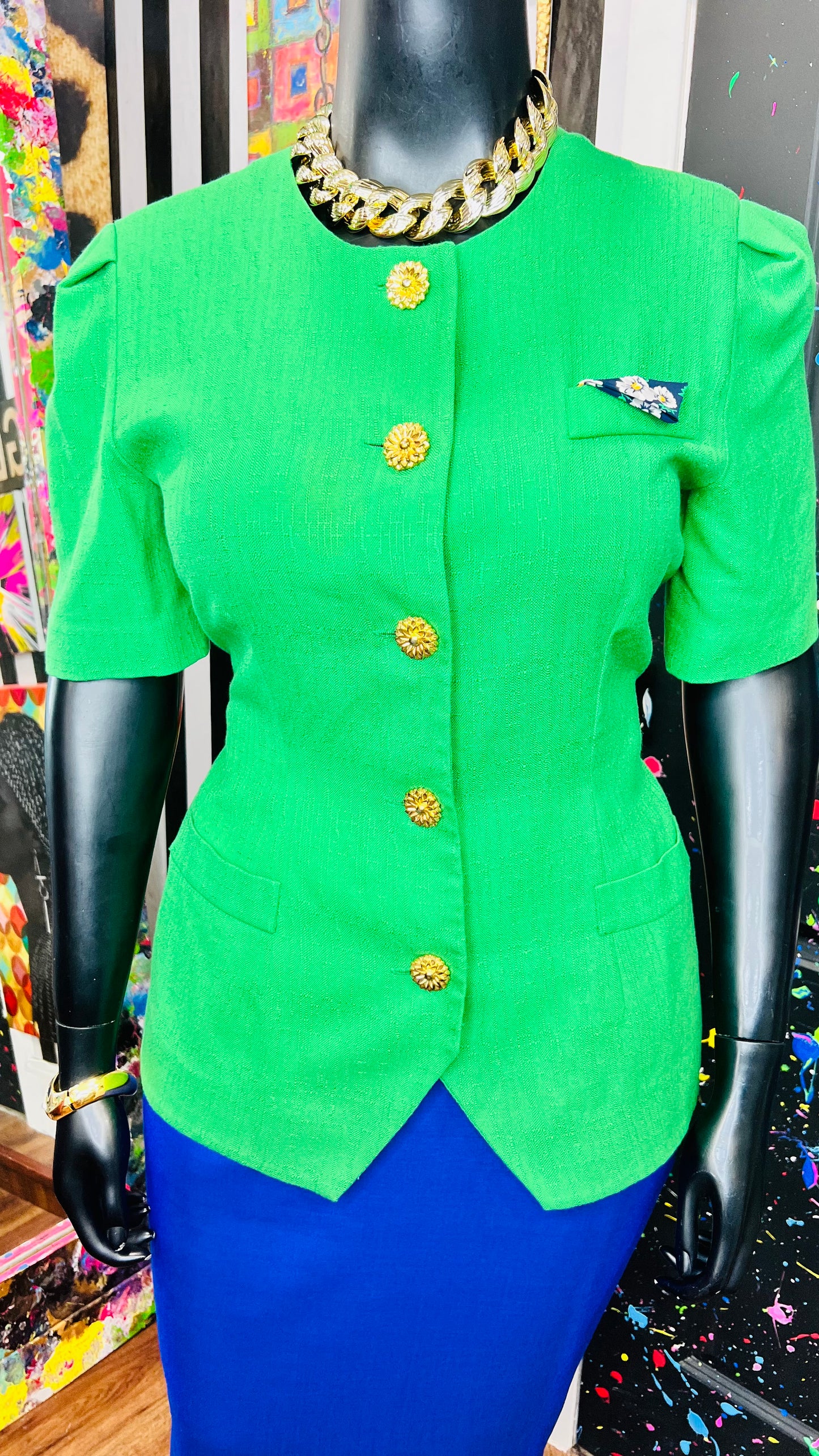 Vintage Green Blazer Blouse (16)