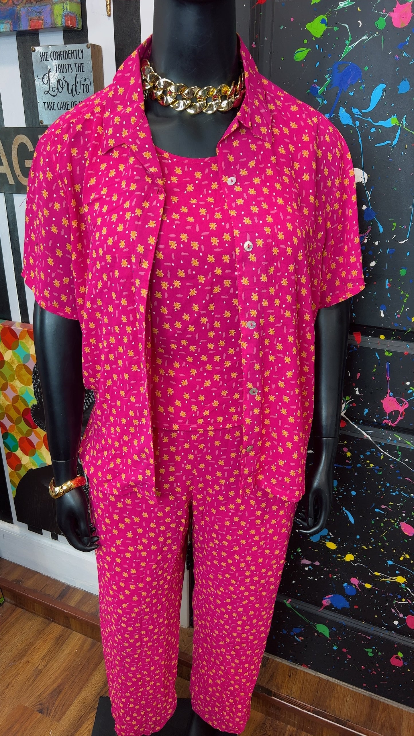 Vintage Three Piece Pink & White Polka Dot Pants Set (16)
