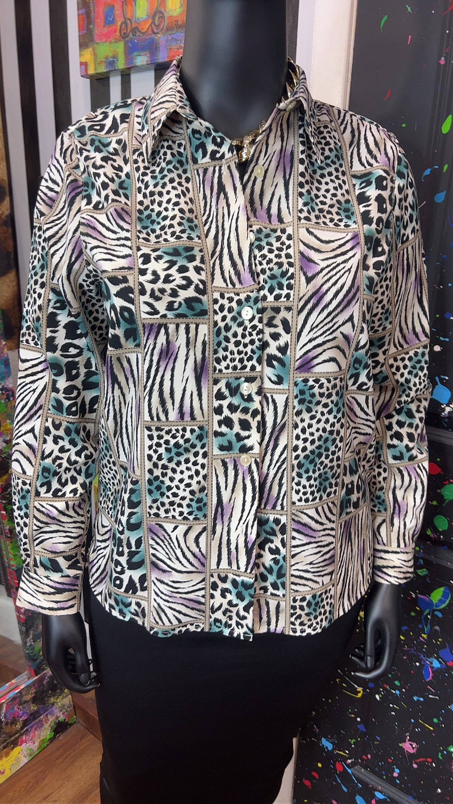 Vintage Block Animal Print Blouse (14)