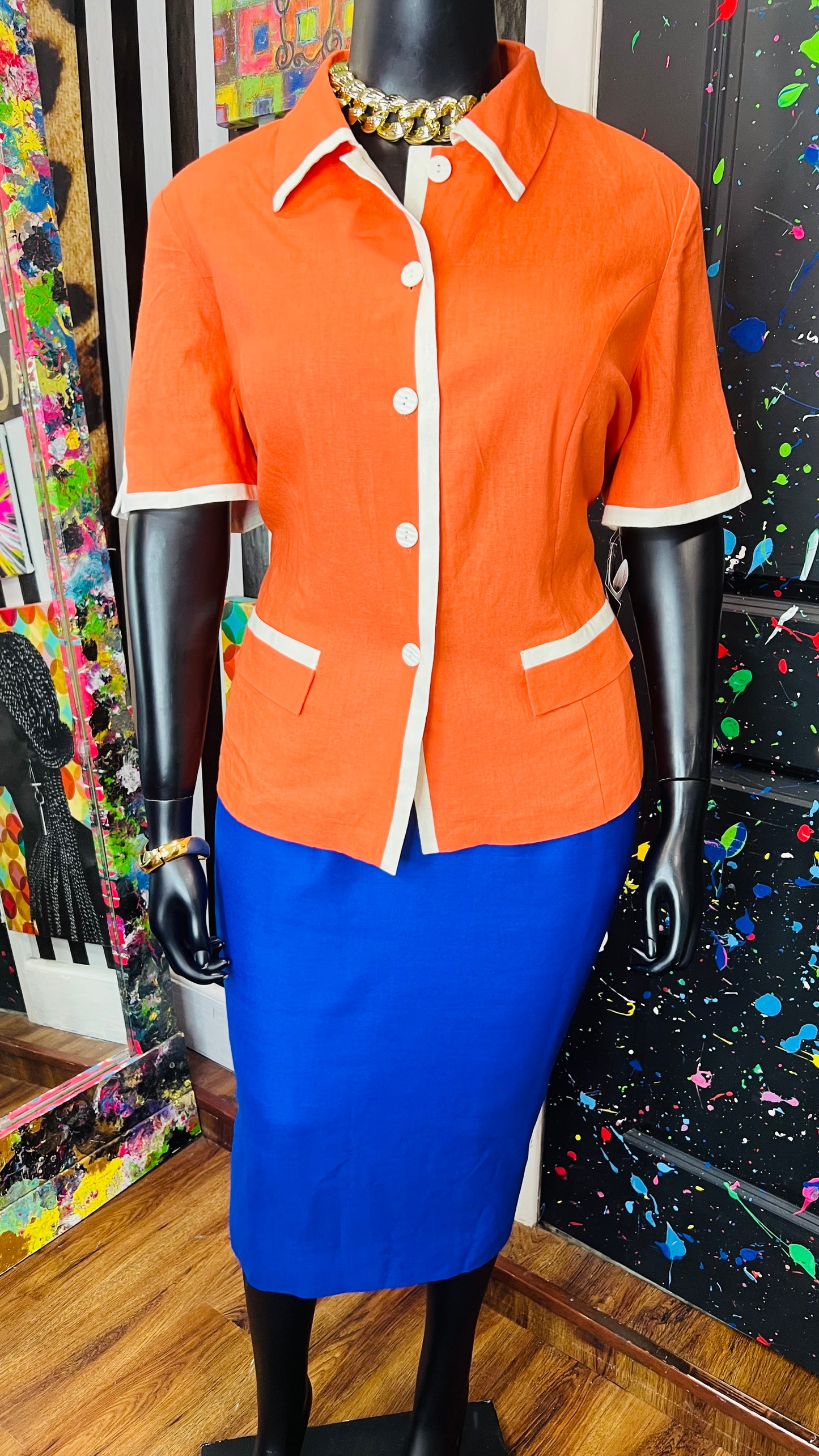Vintage Deadstock Orange & White Blazer Blouse (20W)