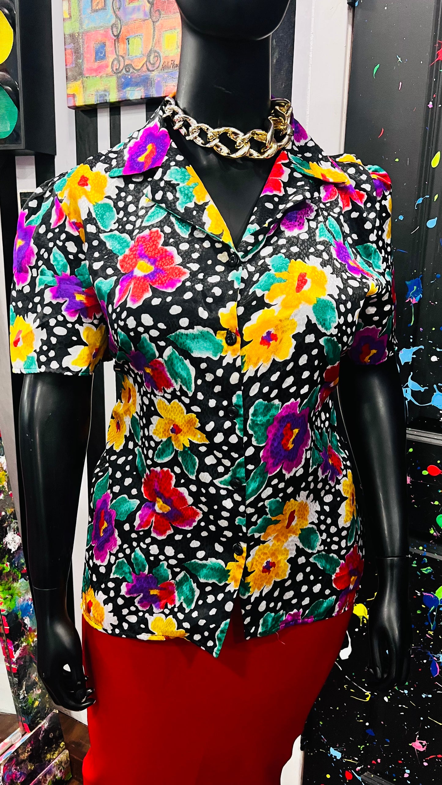 Vintage Polka Dot & Floral Blouse (14)