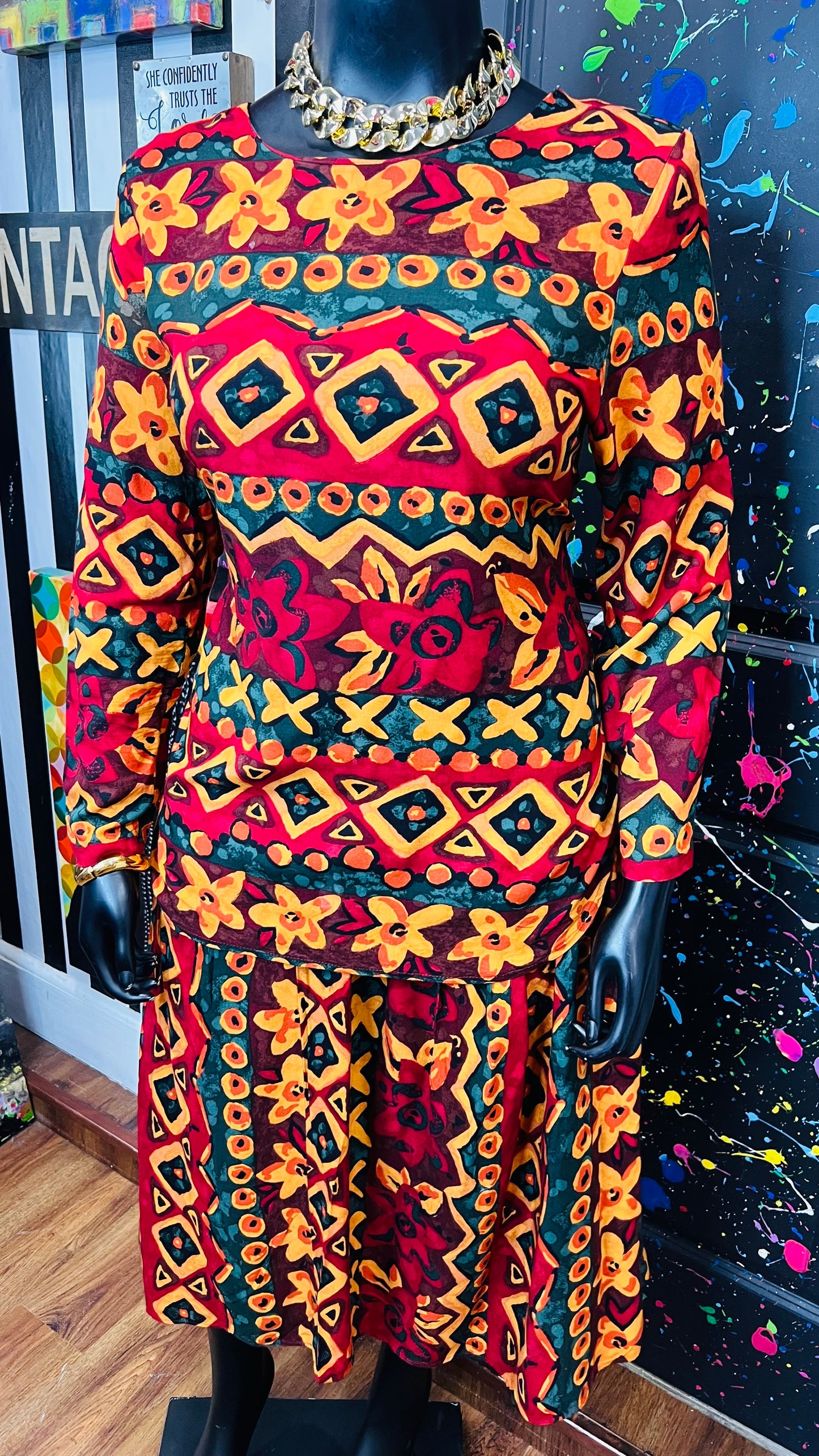 Vintage Abstract Rayon Skirt Set (16)