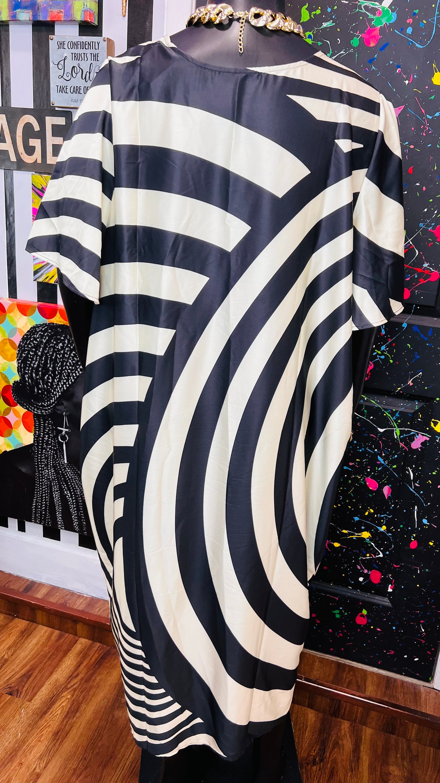 Silk Like Cream & Black Dress (16)