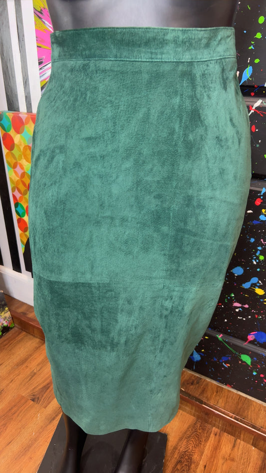 Vintage Green Suede Genuine Leather Skirt (22)