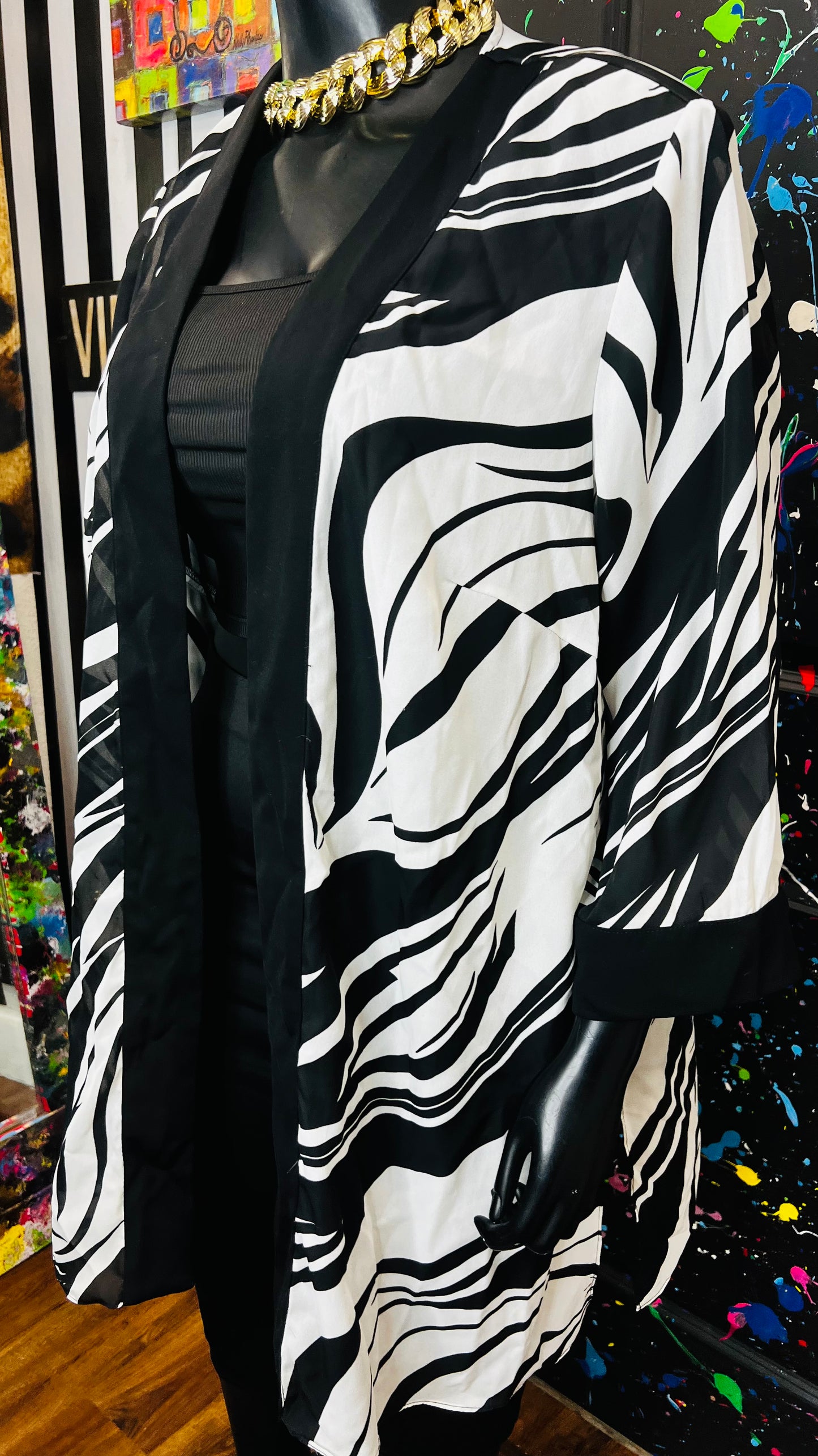 Vintage Open Black & White Sheer Duster (OS) up to 22