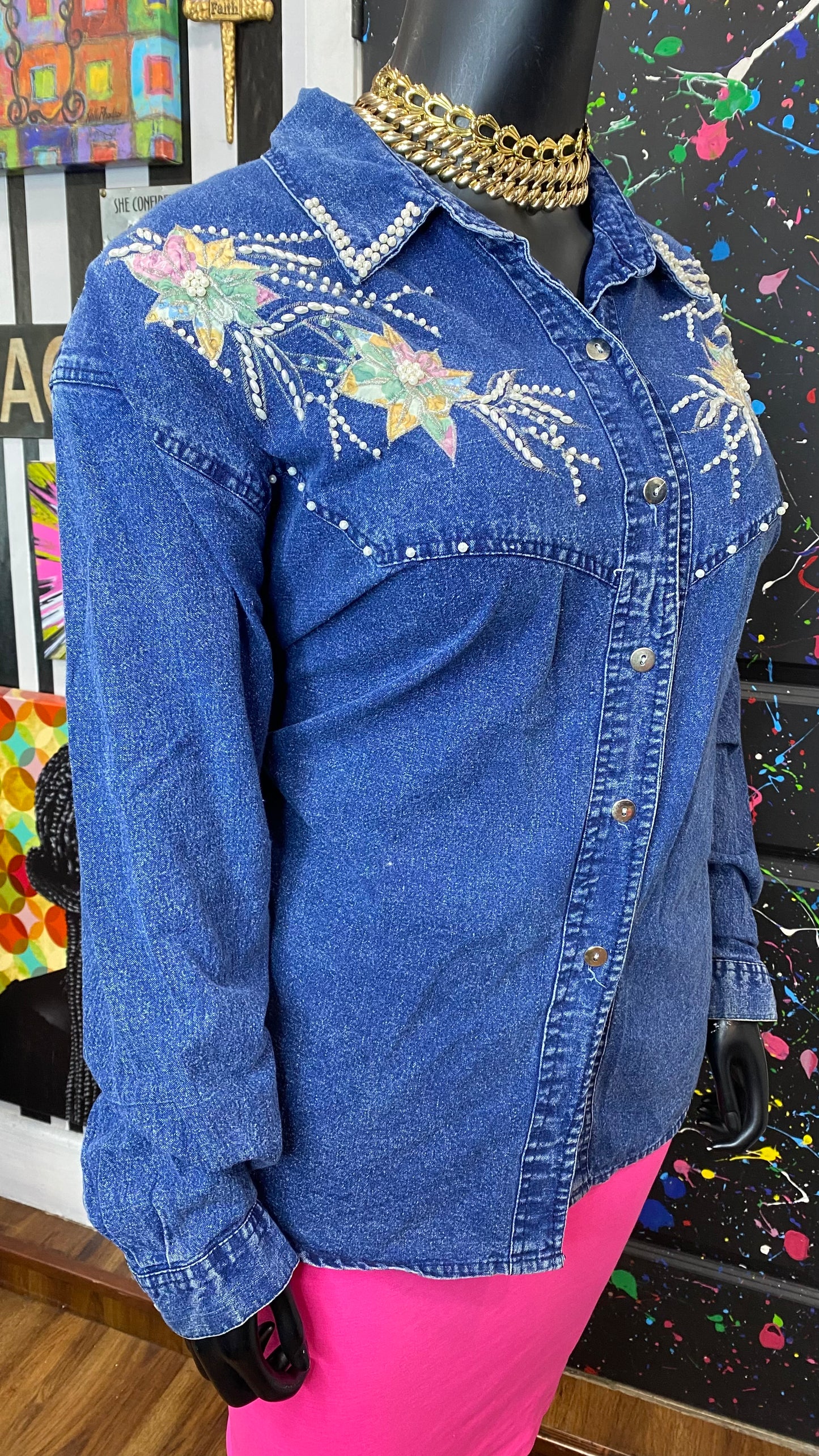 Vintage Denim Embellished Blouse (24/26)