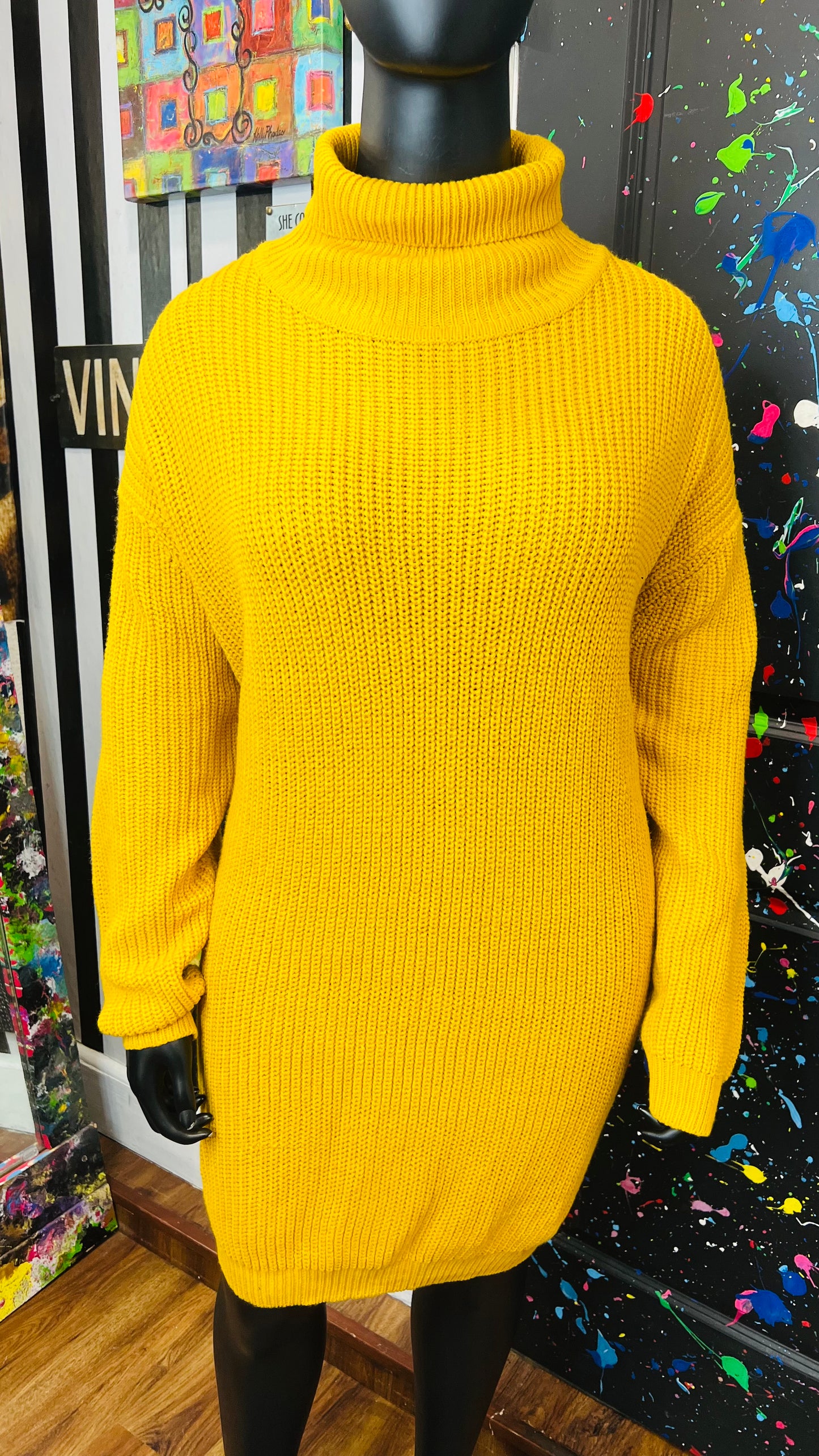 Vintage Inspired Knit Mustard Yellow Dress (24)