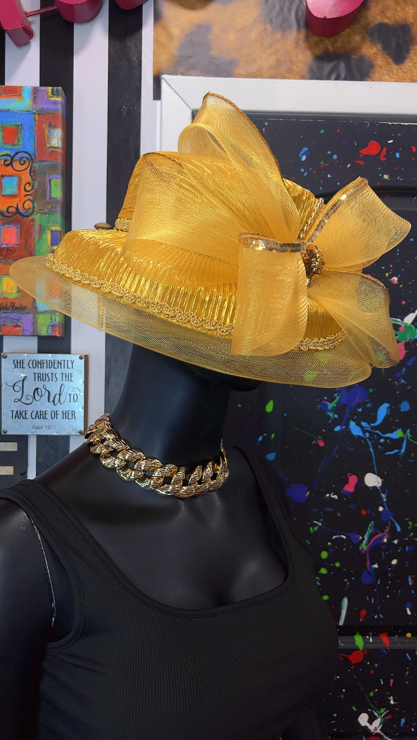 Vintage Straw & Sequin Gold Bow Hat