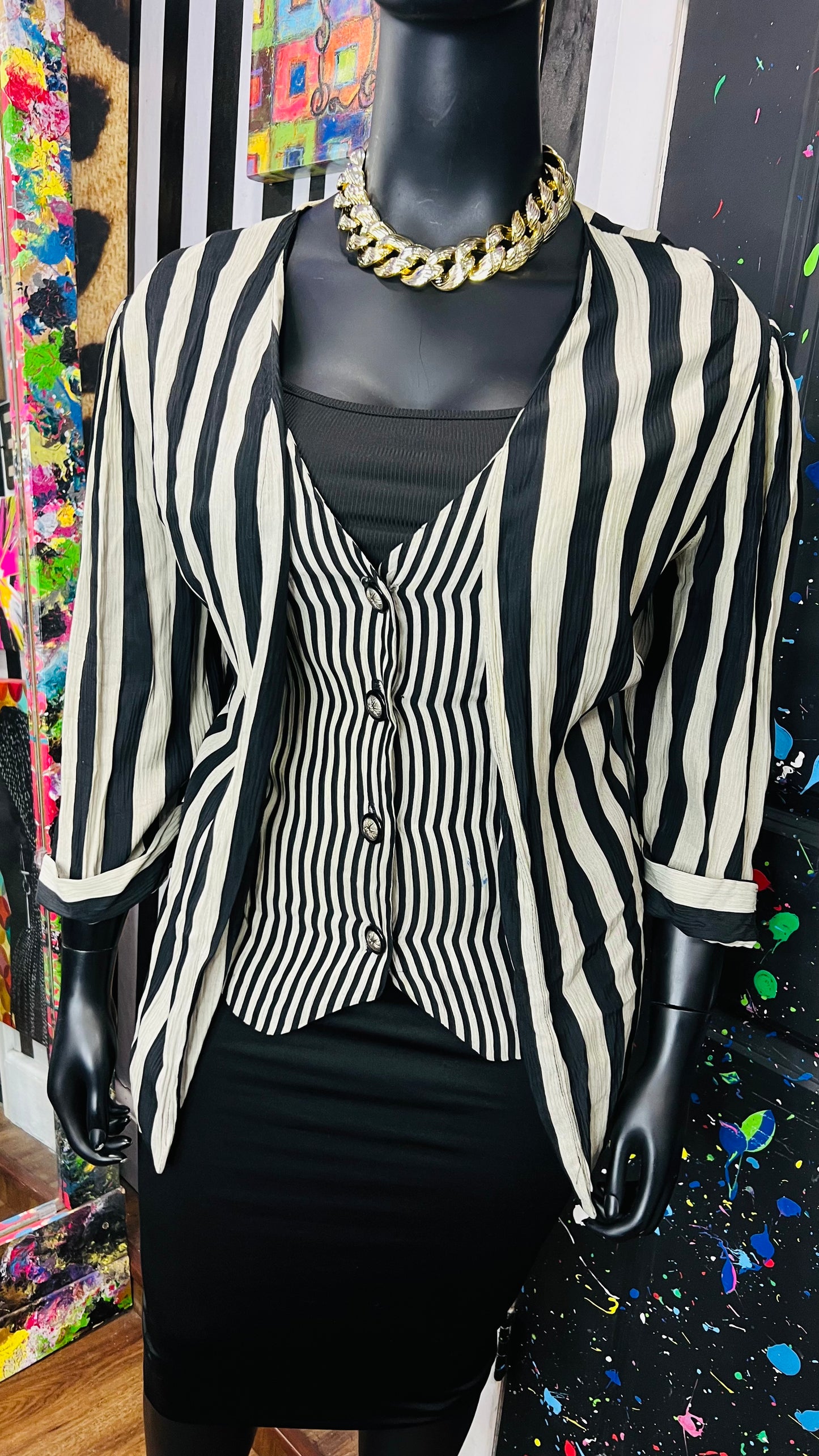 Vintage Striped Blouse w/ Built in Vest (20W)