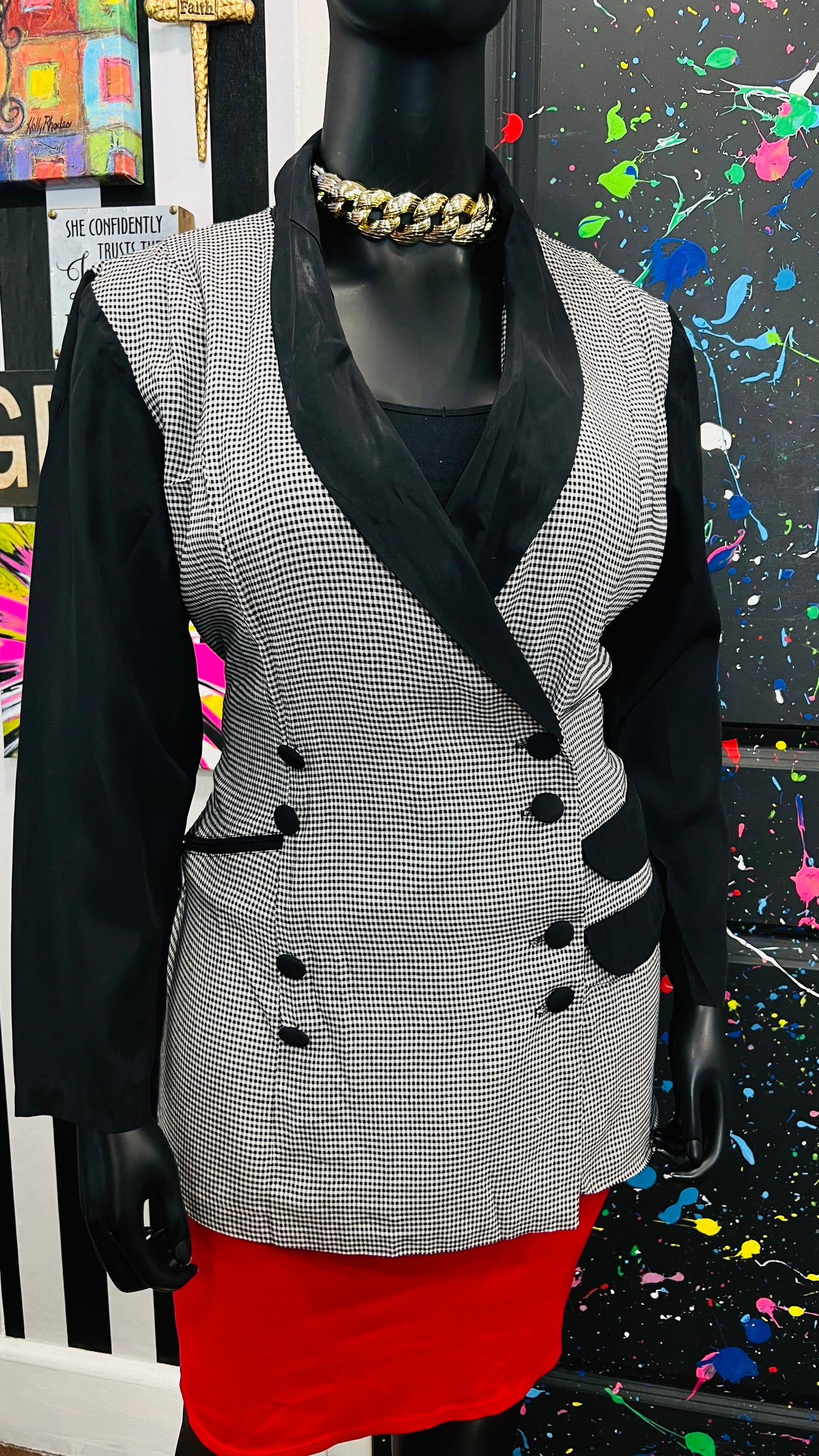 Vintage Houndstooth Black & White Blazer (18W)