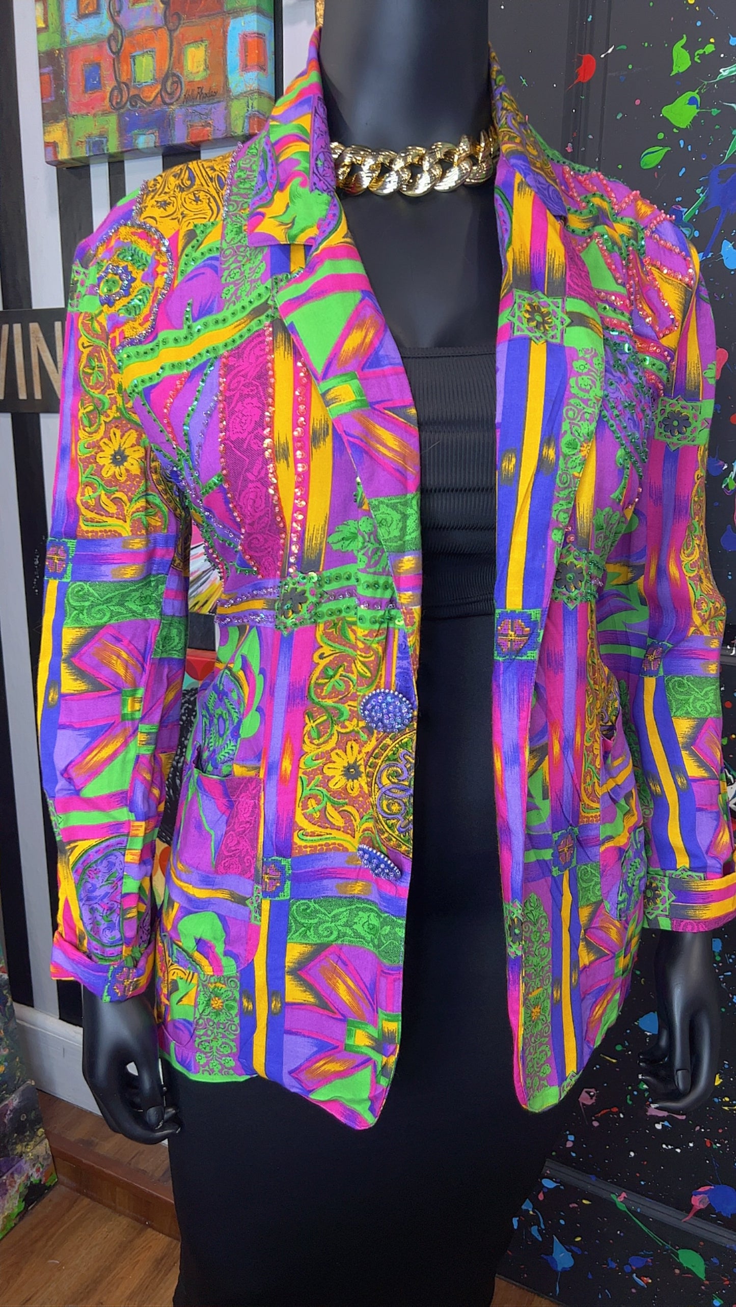 Vintage Abstract & Sequin Rayon Blazer (18)