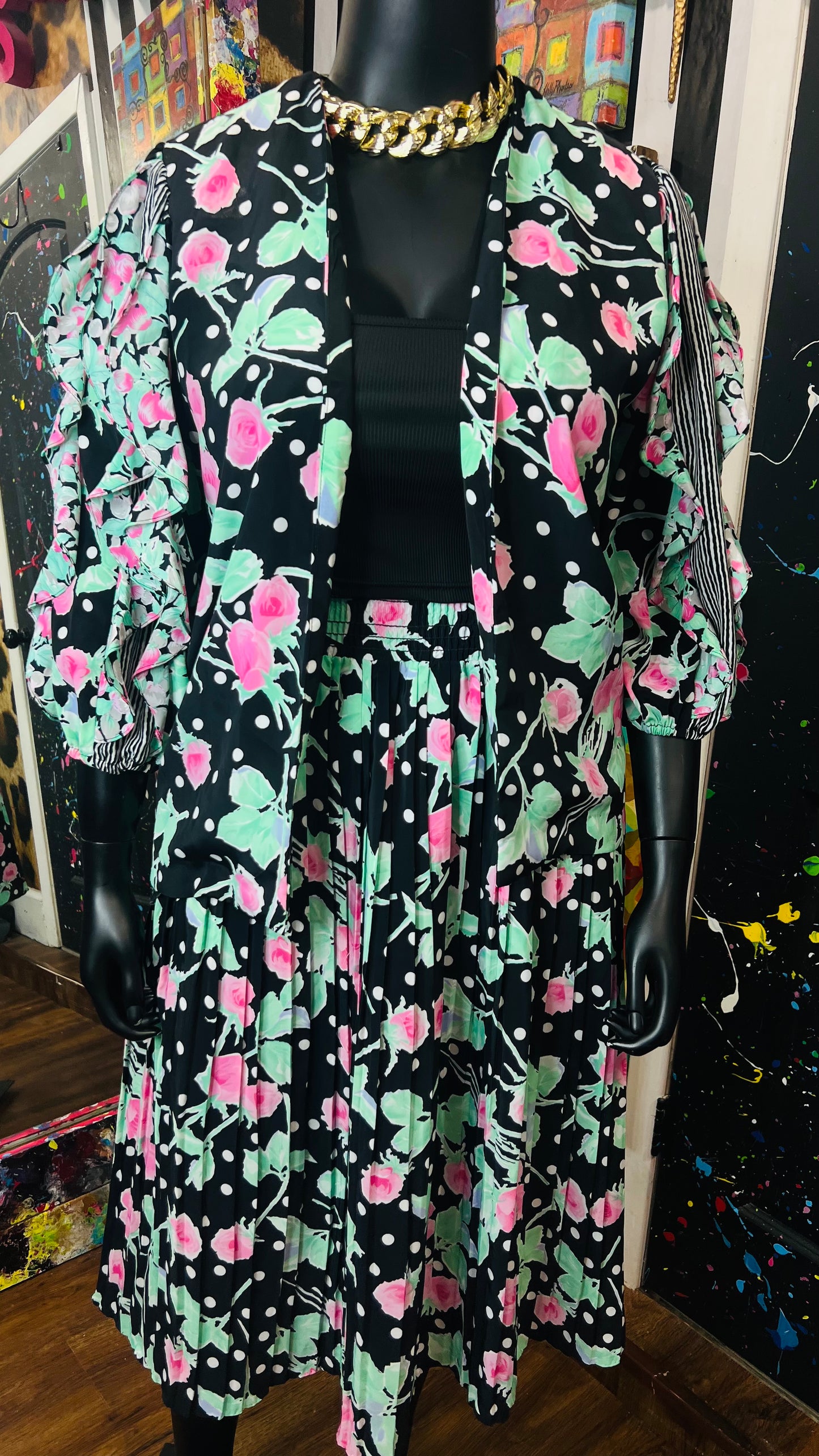 Vintage Polka Dot Blazer & Skirt Set (14)