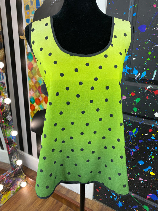 Vintage Sheer Green&Black Polkadot Sleeveless Blouse