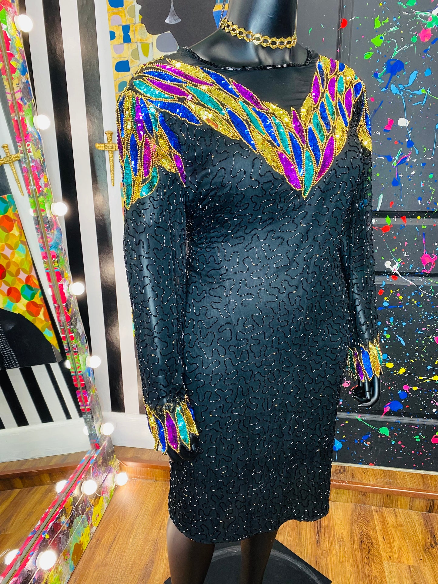 Vintage Black Sequin Dress