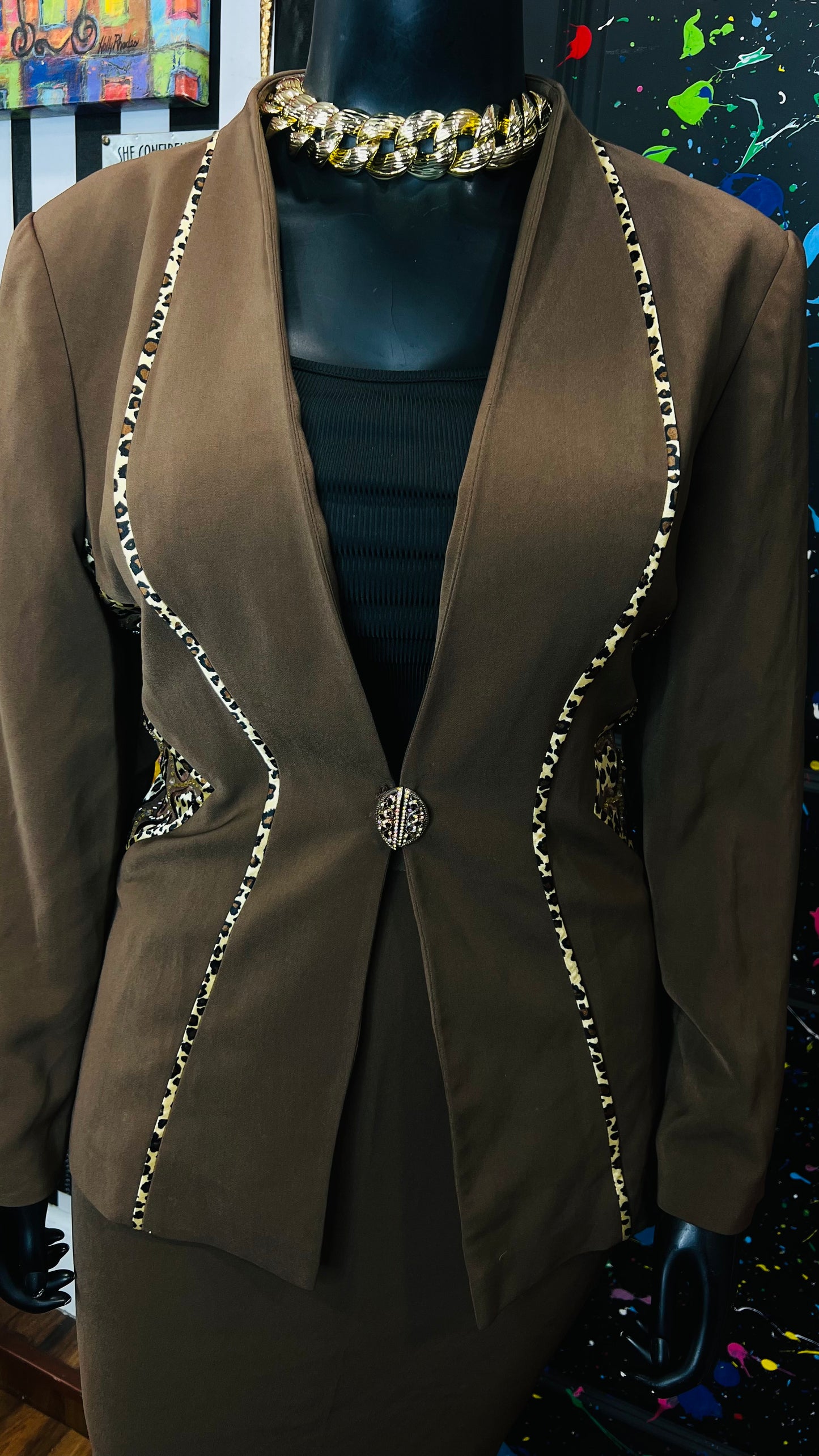 Vintage Chocolate & Animal Print Skirt Suit (18)