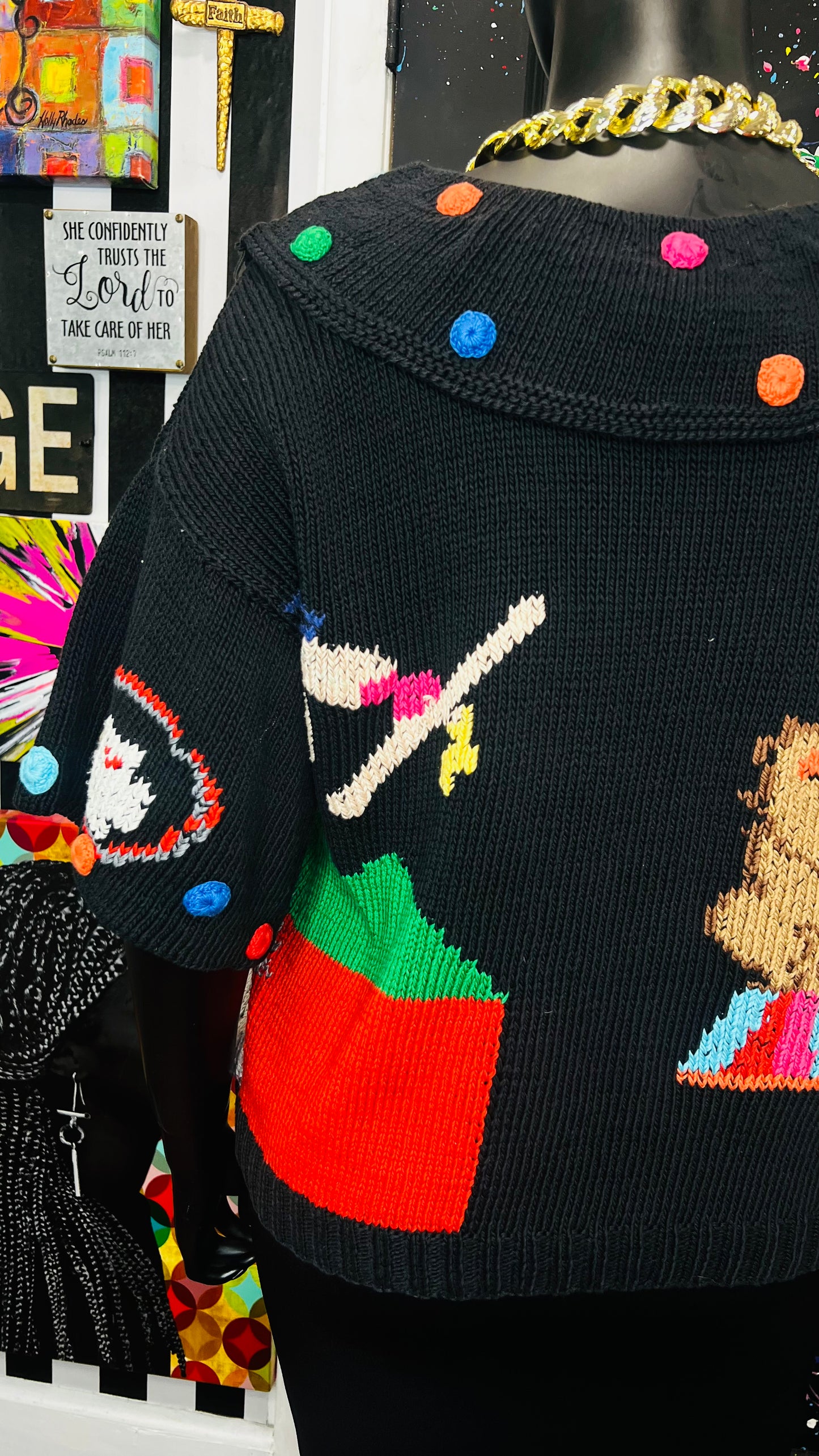Vintage Knit Cropped Novelty Sweater (20)